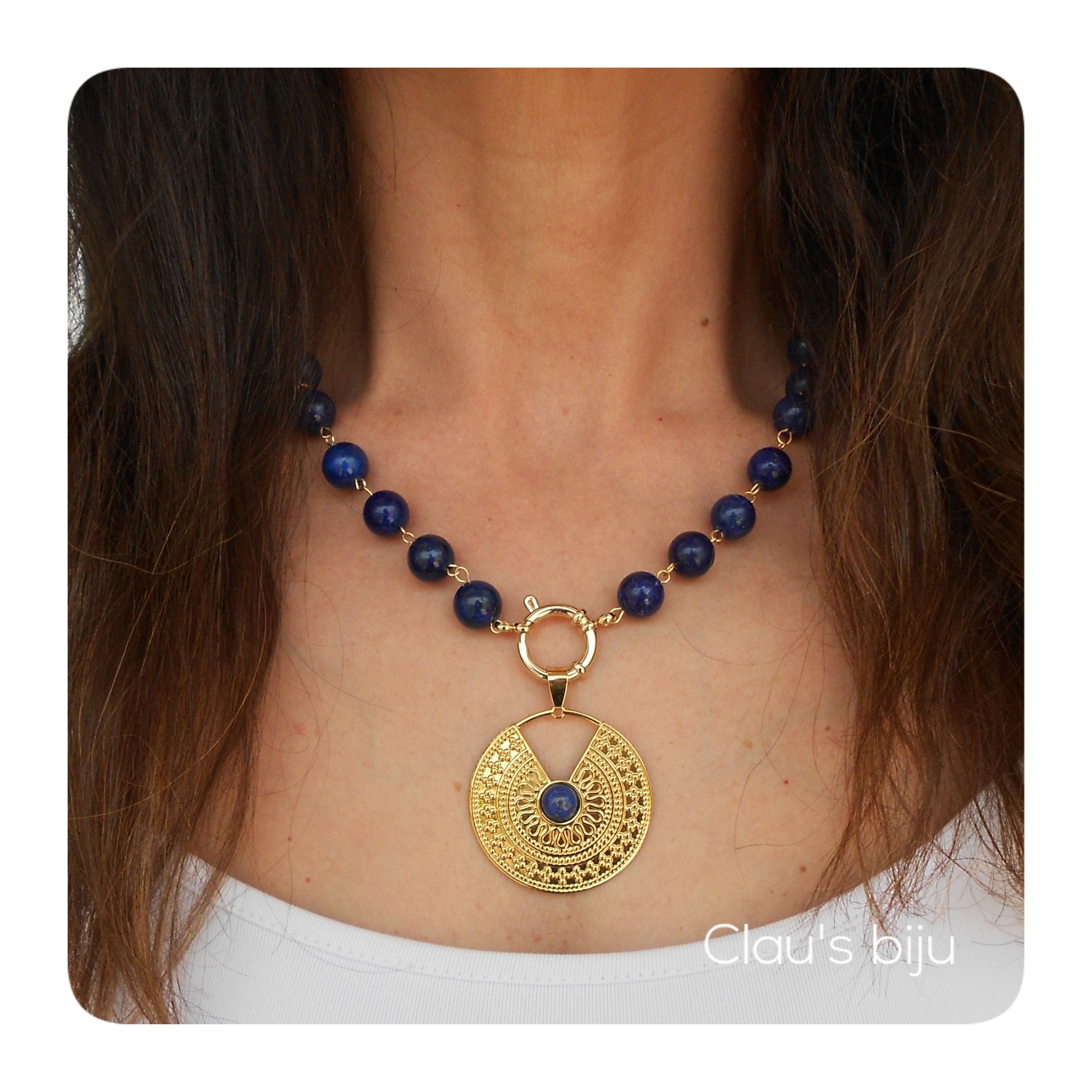 Pulseiras com pedras Lápis Lazuli com peças banhadas a ouro