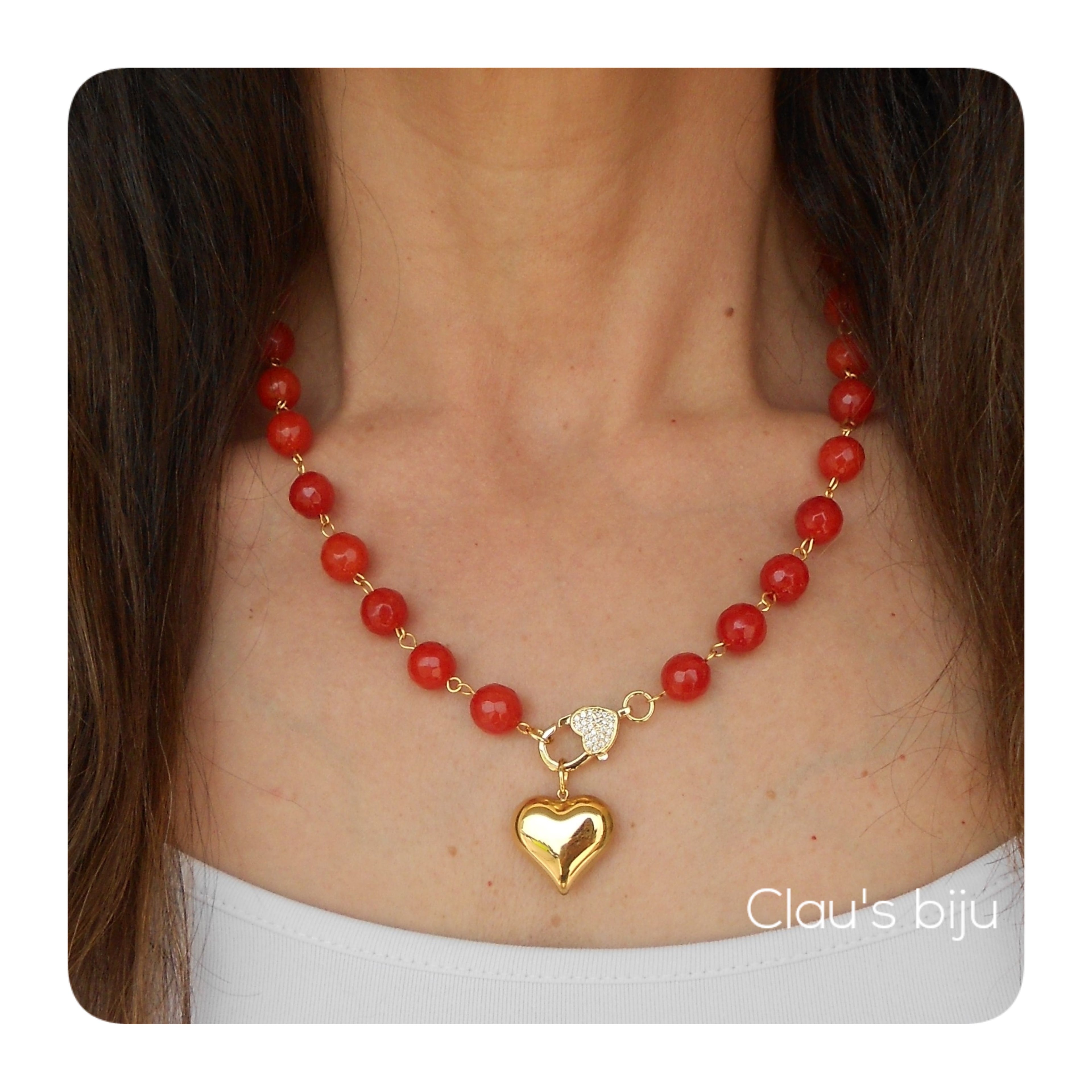 Colar com pedras Ágata laranja