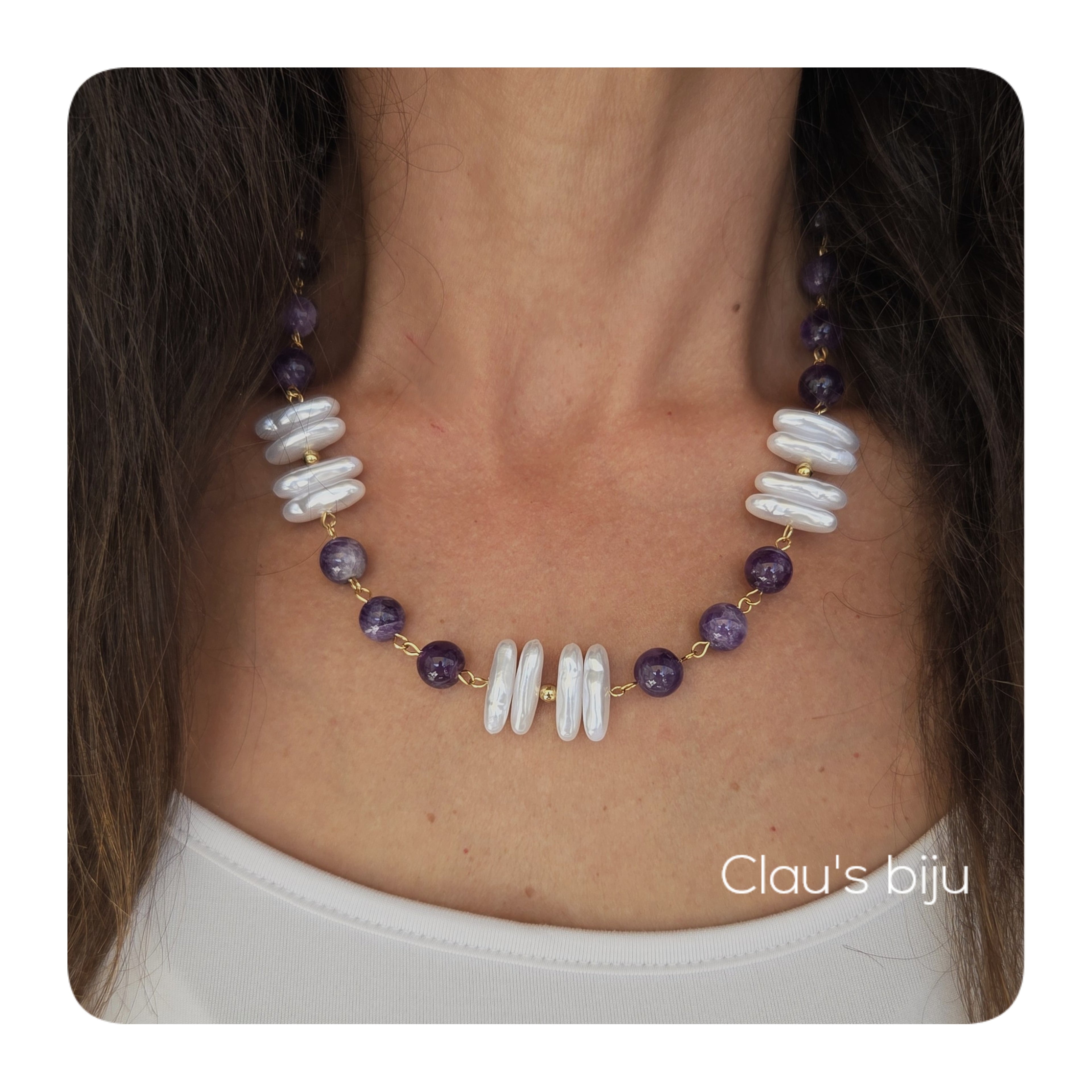 Colar com pedras Ametista