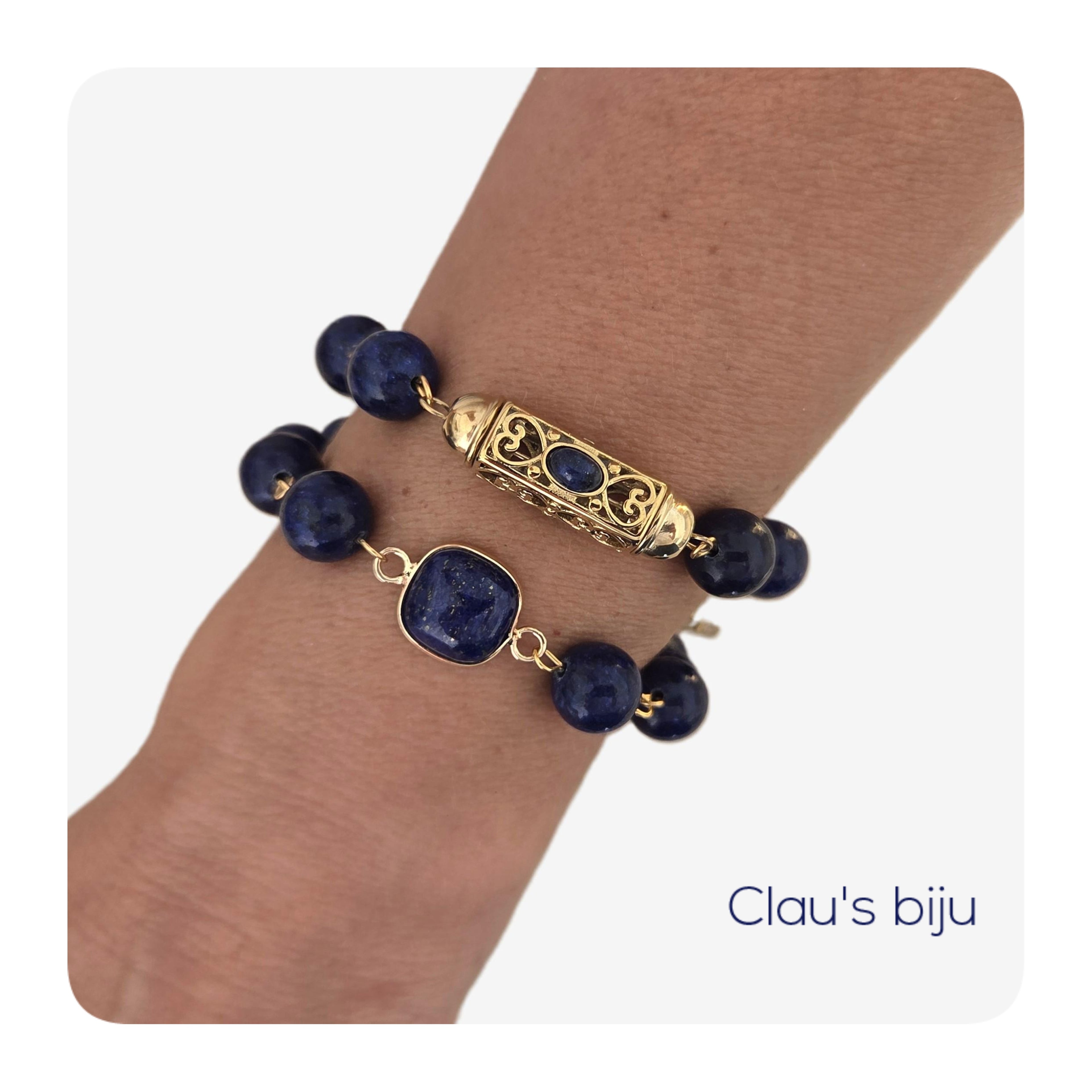 Colar com pedras  Lápis Lazuli com peças em aço