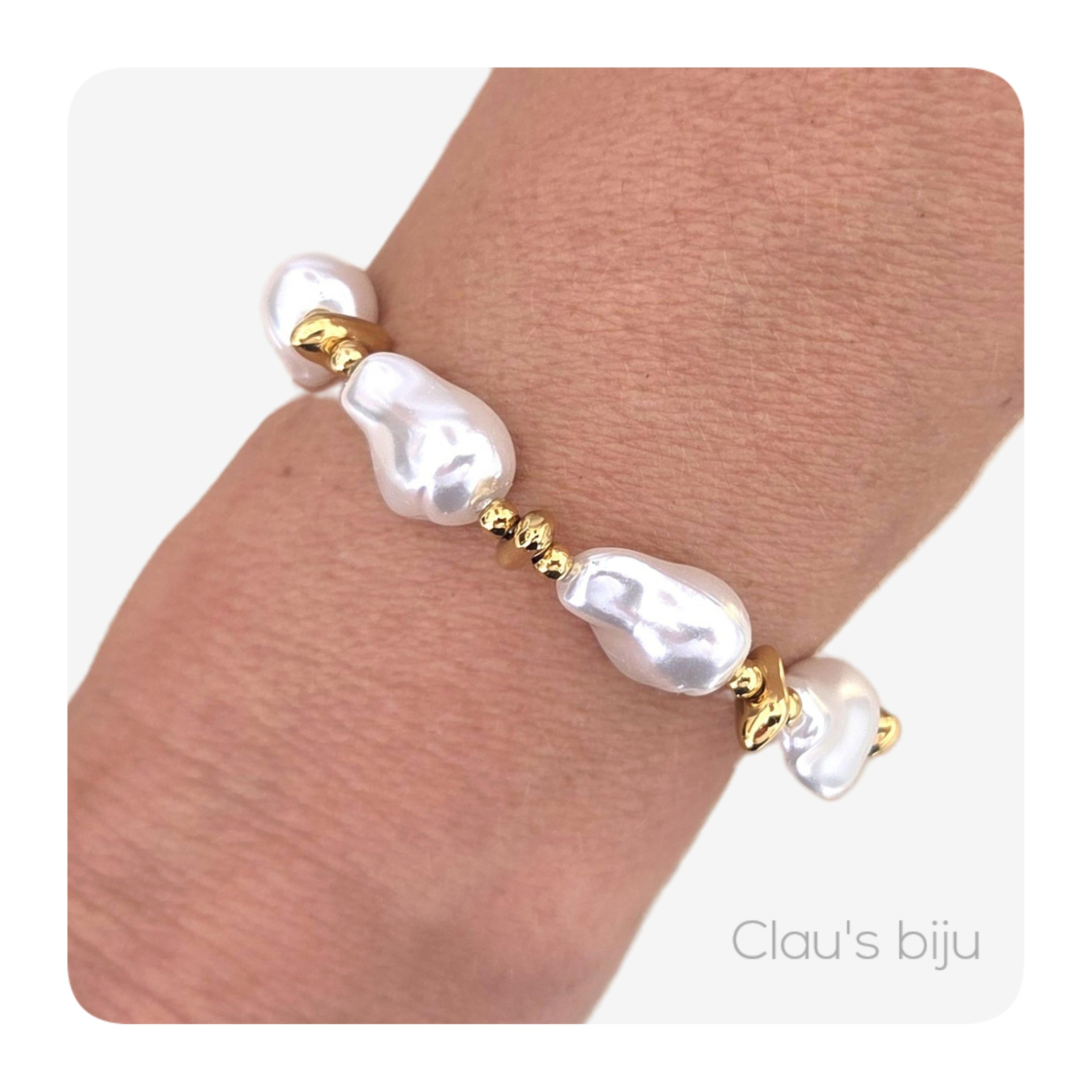Pulseira de pérolas com peças em aço