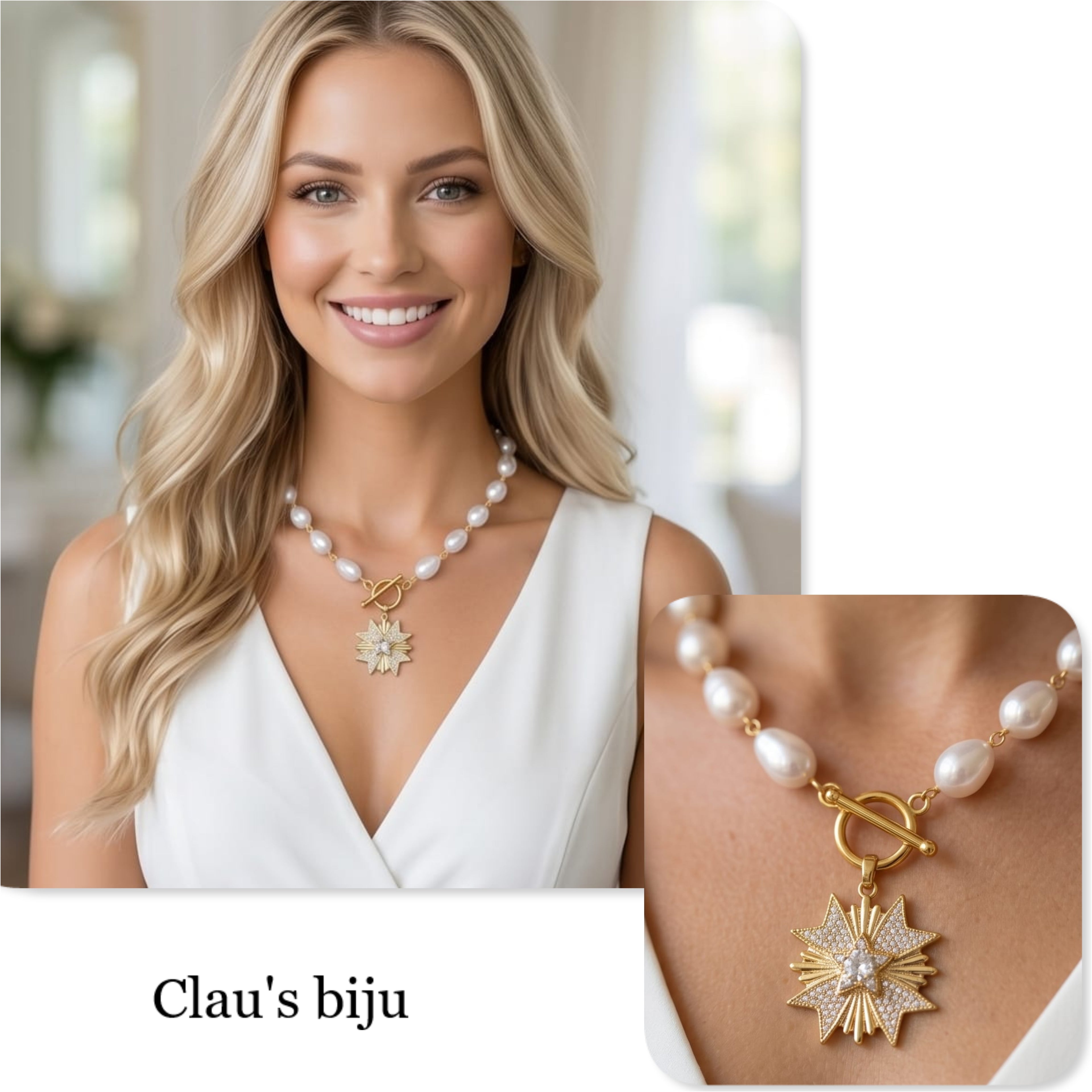 Pulseira com pérolas e peça banhada a ouro