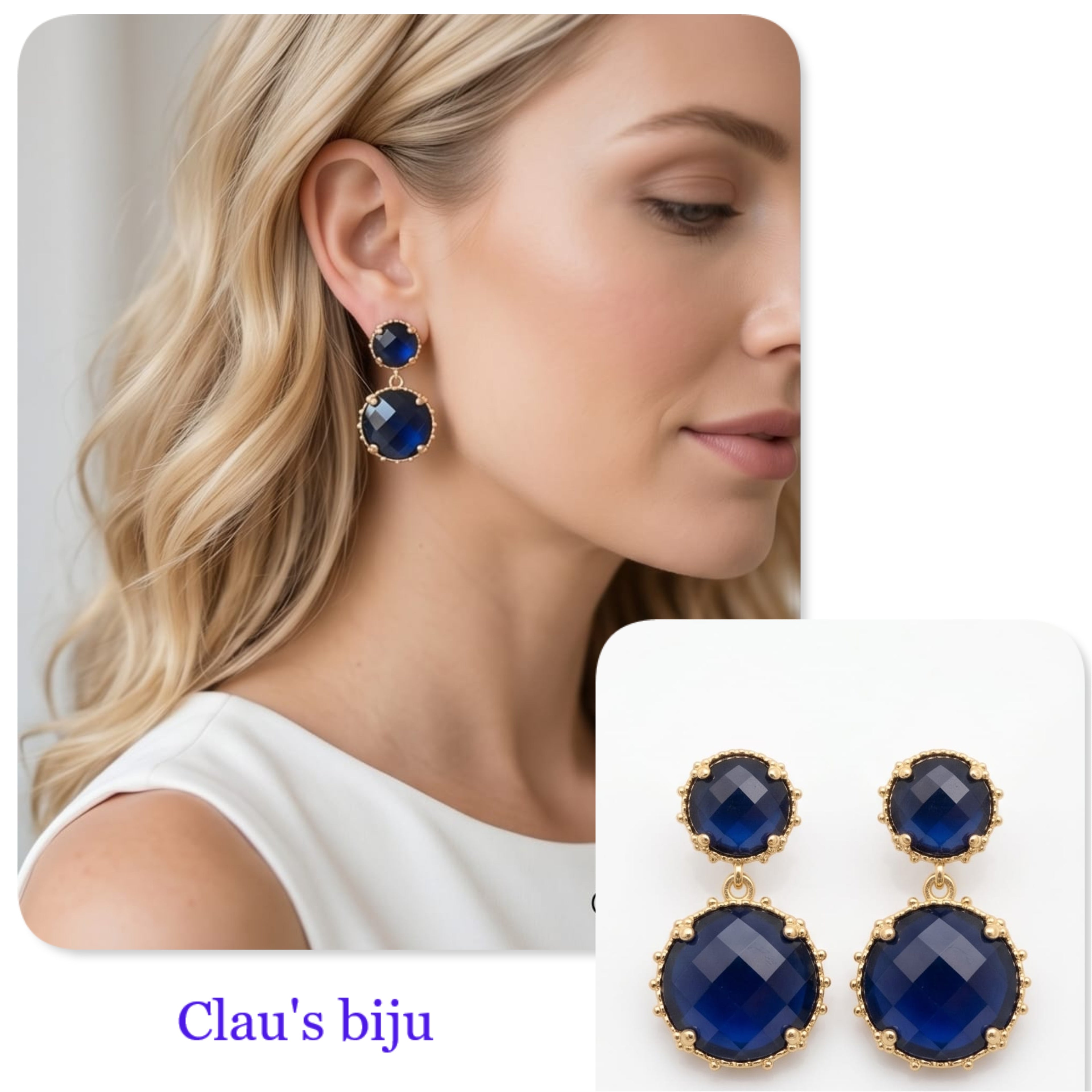 Brincos com pedra azul, banhados a ouro de 18 quilates
