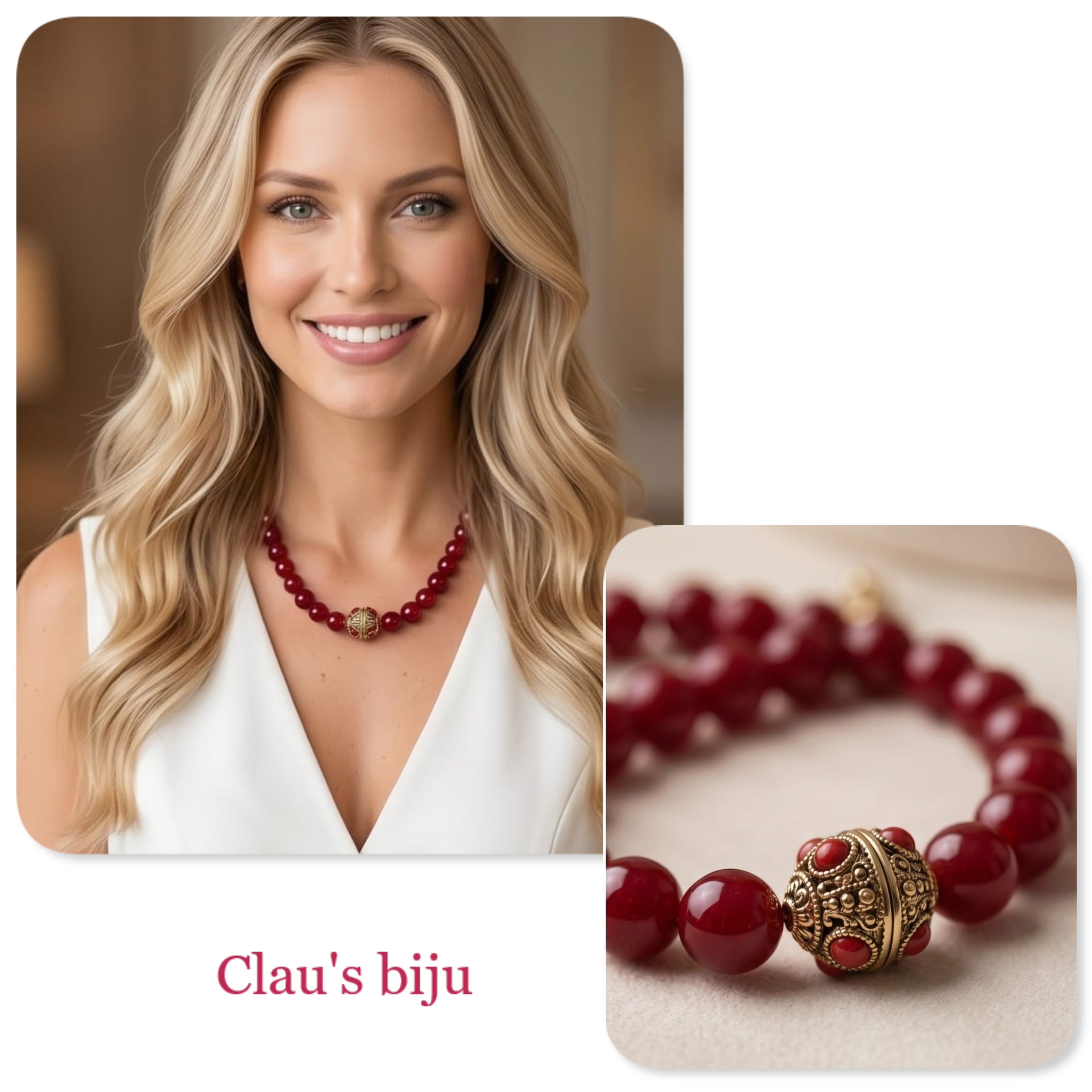 Colar com pedras Jade bordeaux