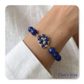 Pulseira com pedras azuis e peças em aço
