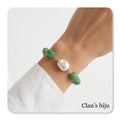 Pulseira com pedras verdes e peças em aço