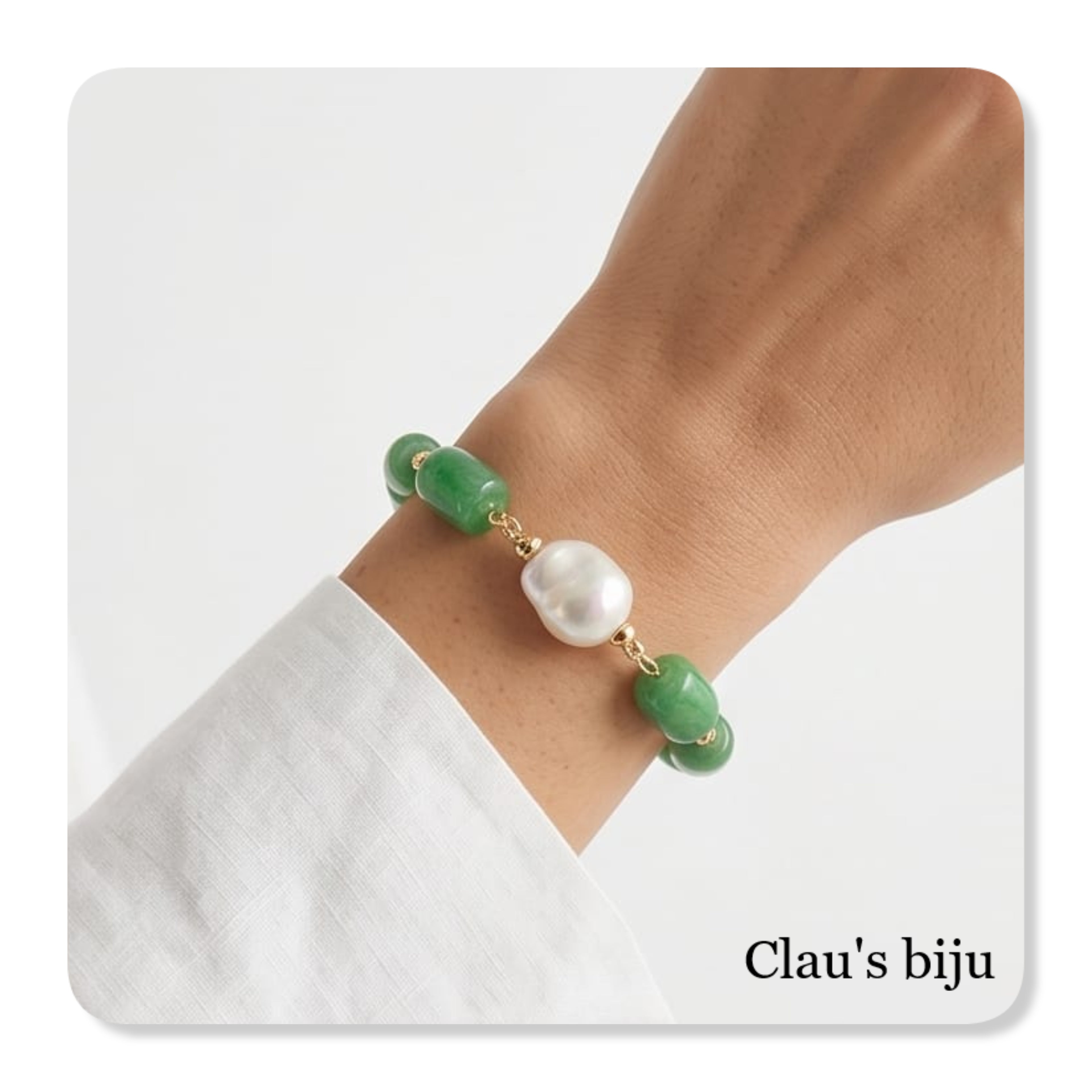 Pulseira com pedras verdes e peças em aço