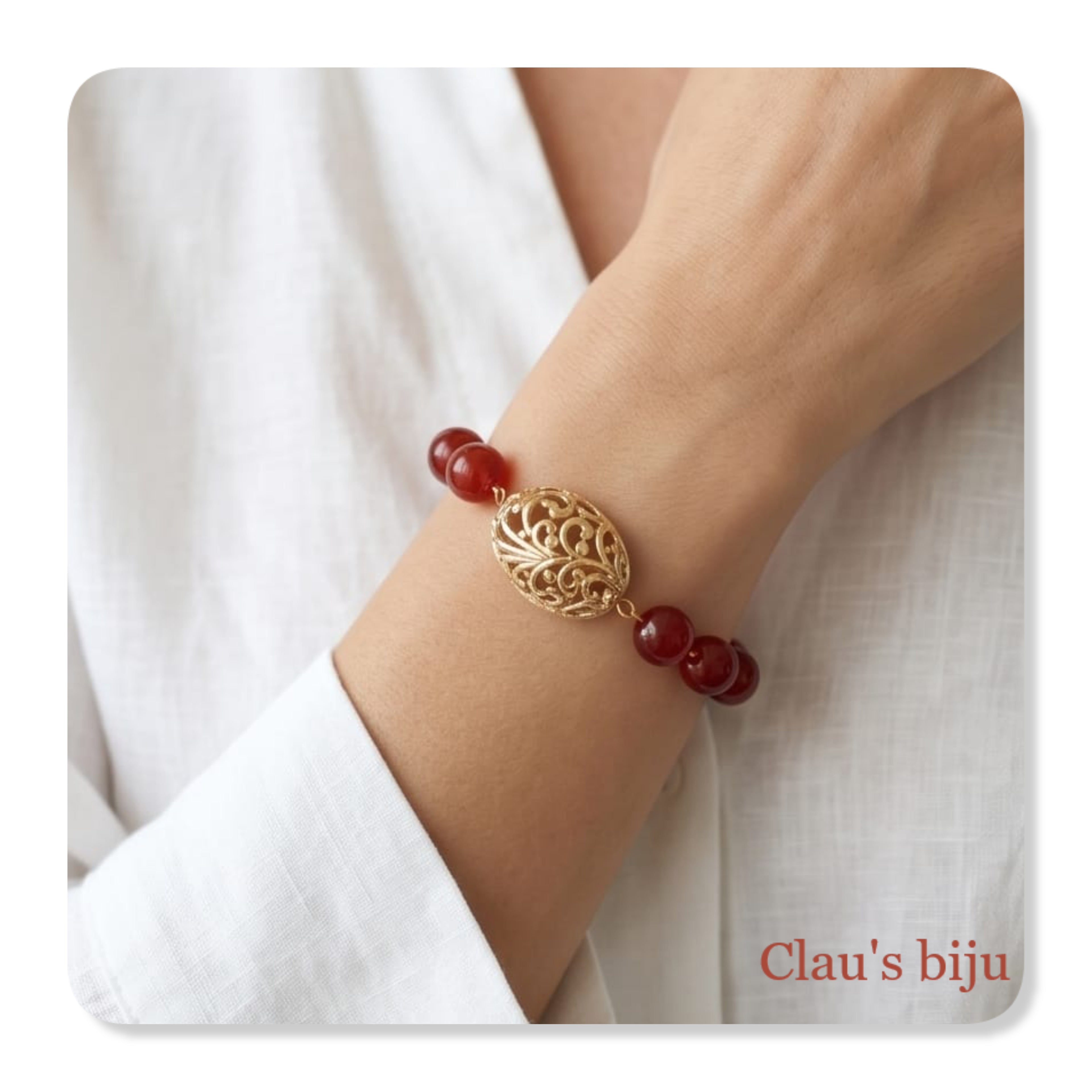 Pulseira com pedras Ágata Fogo com peça banhada a ouro