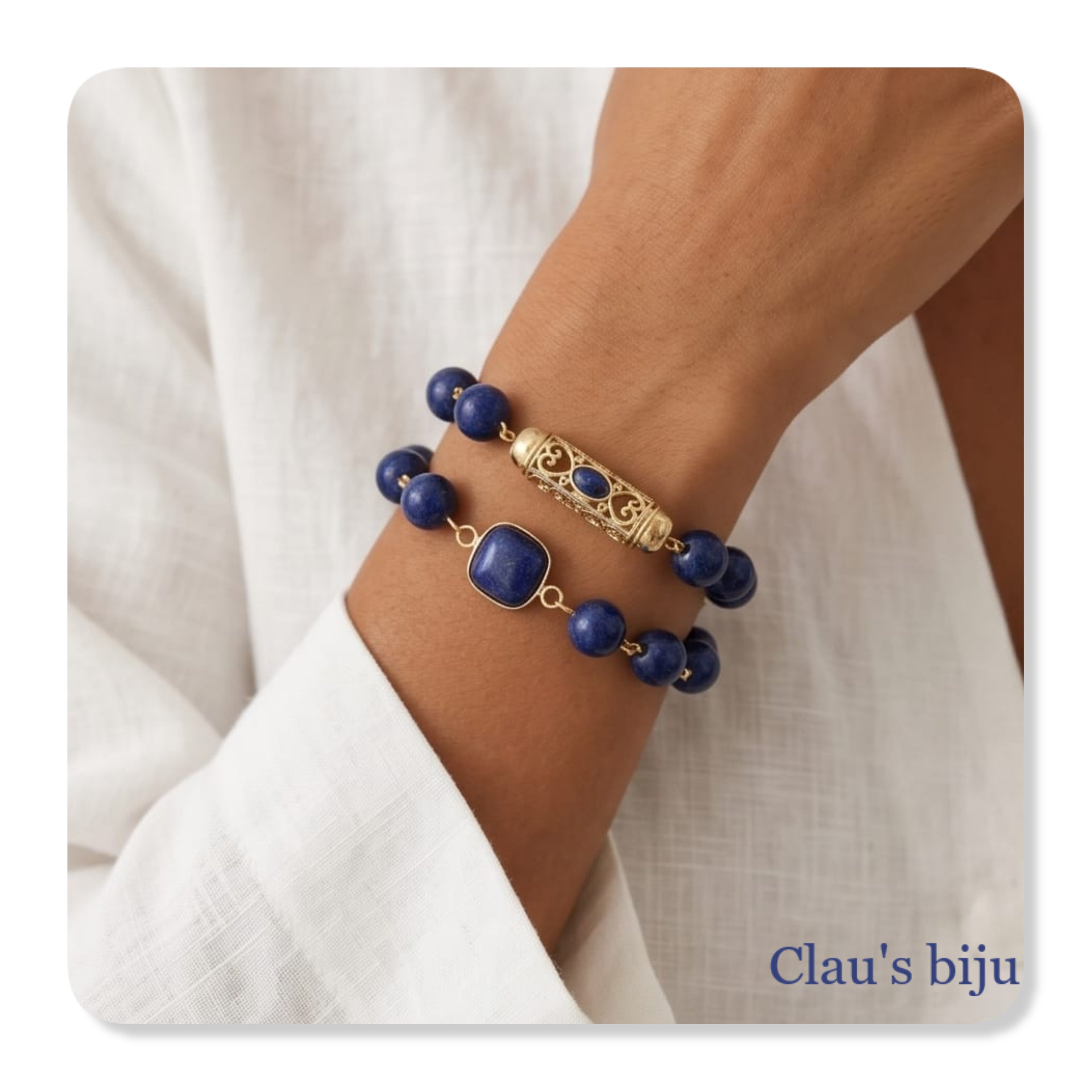 Pulseiras com pedras Lápis Lazuli com peças em aço