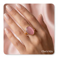 Anel com pedra quartzo rosa, banhado a ouro de 18 quilates, ajustável