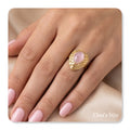 Anel com pedra quartzo rosa, banhado a ouro de 18 quilates, ajustável