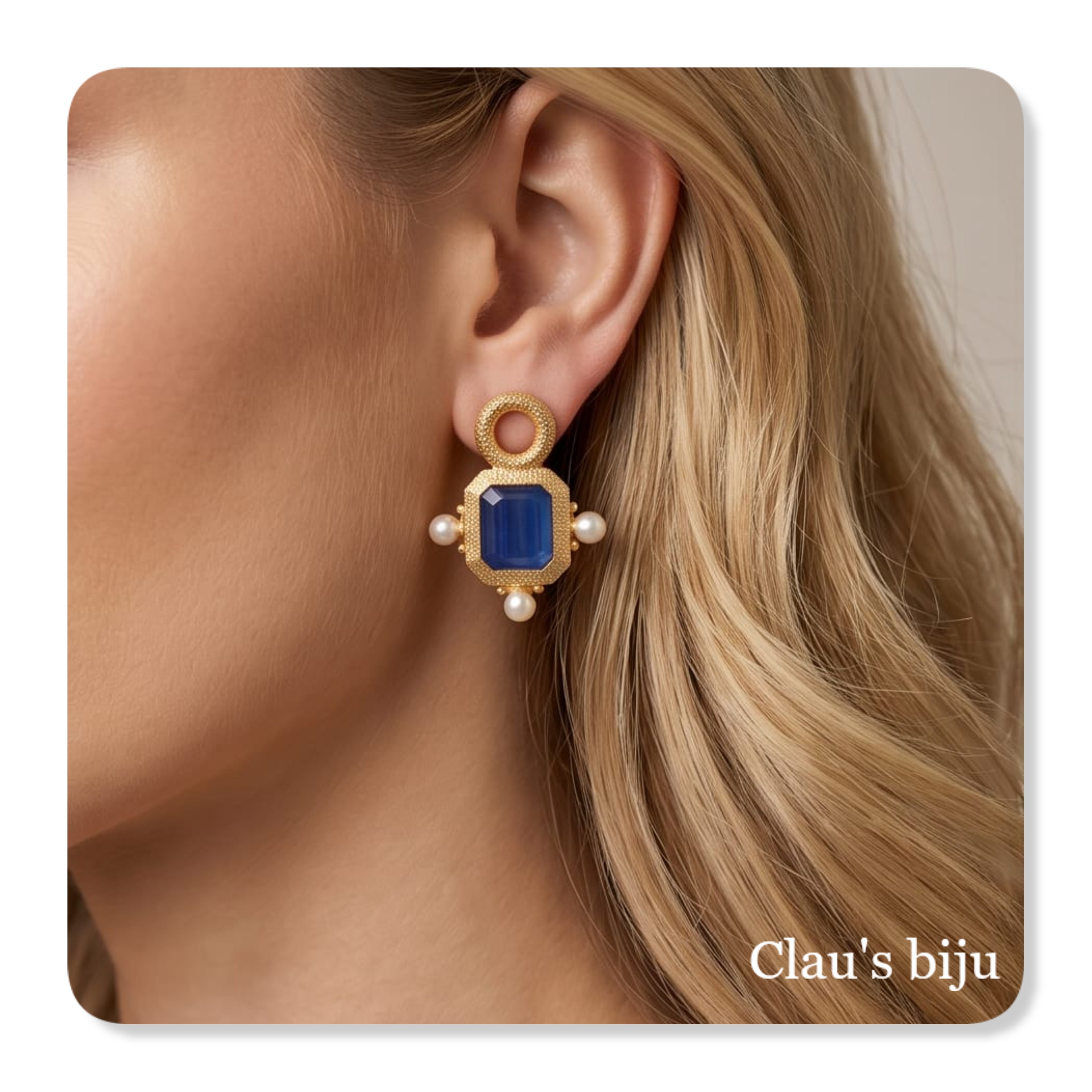 Brincos com quartzo azul, banhados a ouro de 18 quilates