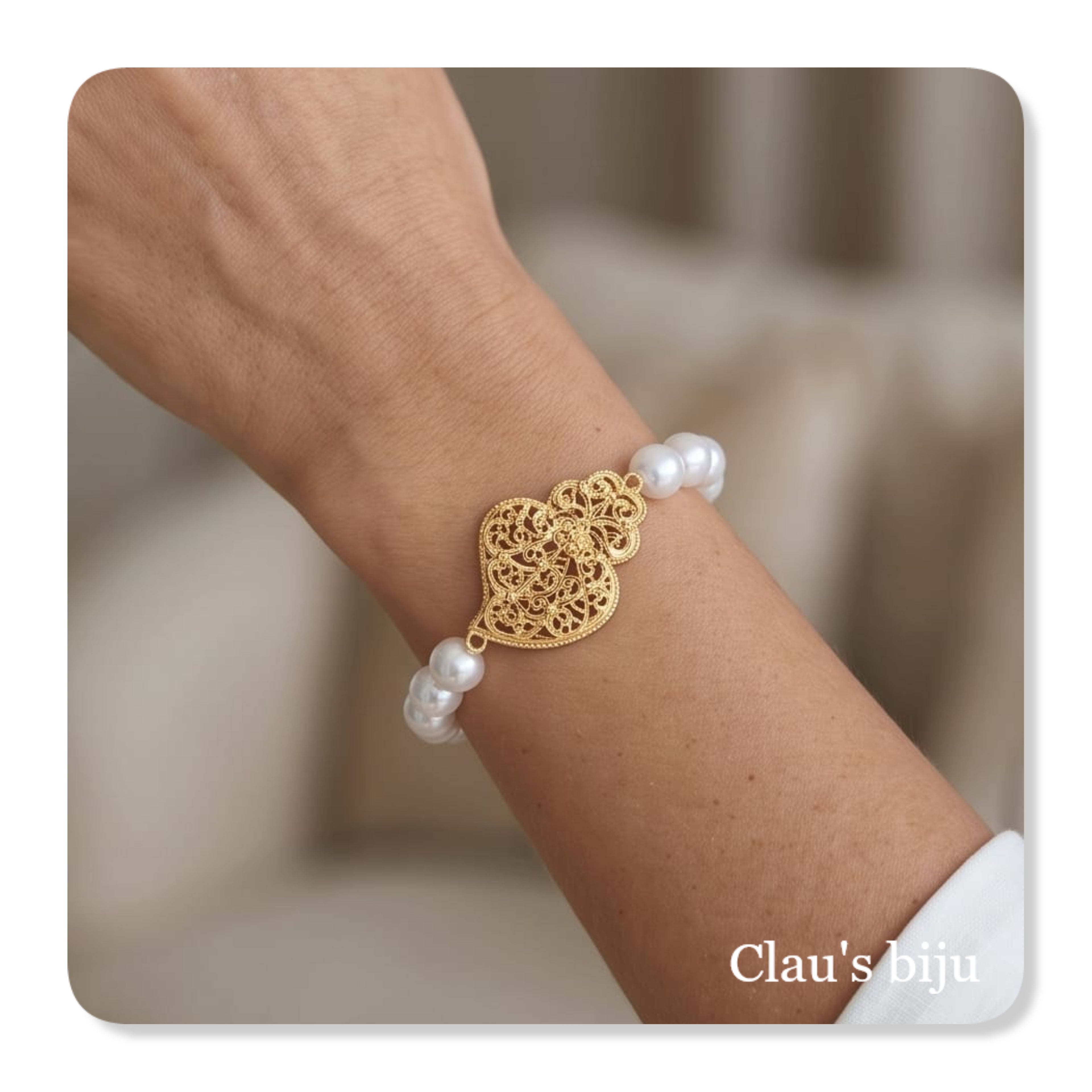 Bracelet de perles d'eau douce avec un motif cœur Viana, en acier.