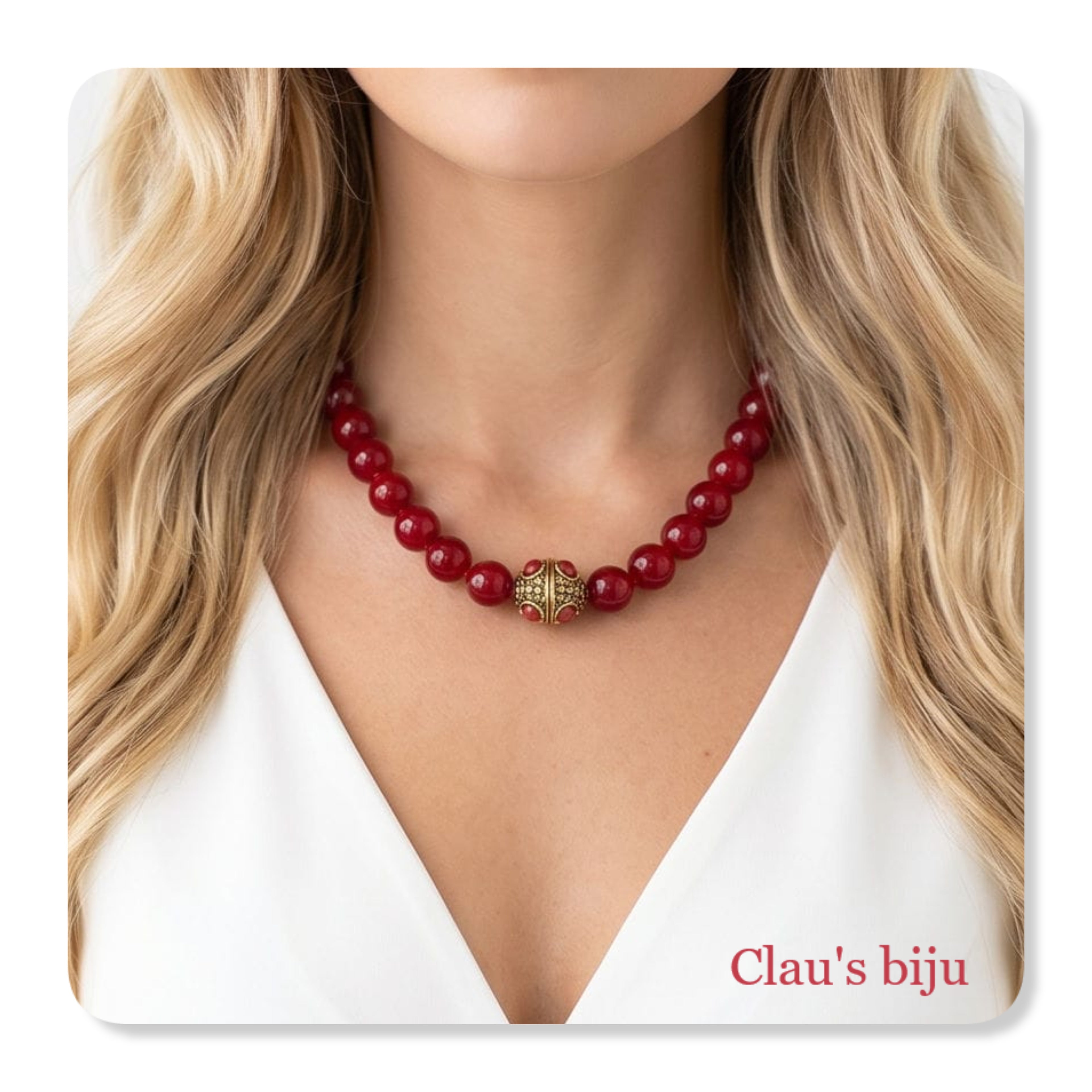 Colar com pedras Jade bordeaux