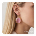 Brincos com pedra quartzo rosa banhados a ouro de 18 quilates