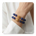 Pulseiras com pedras ágata azuis com peças banhadas a ouro
