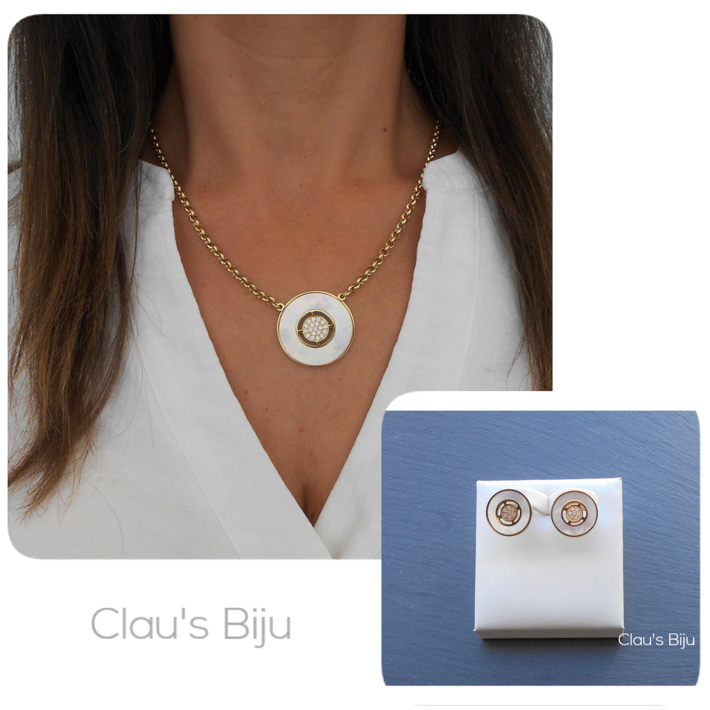 Brincos em aço e madrepérola