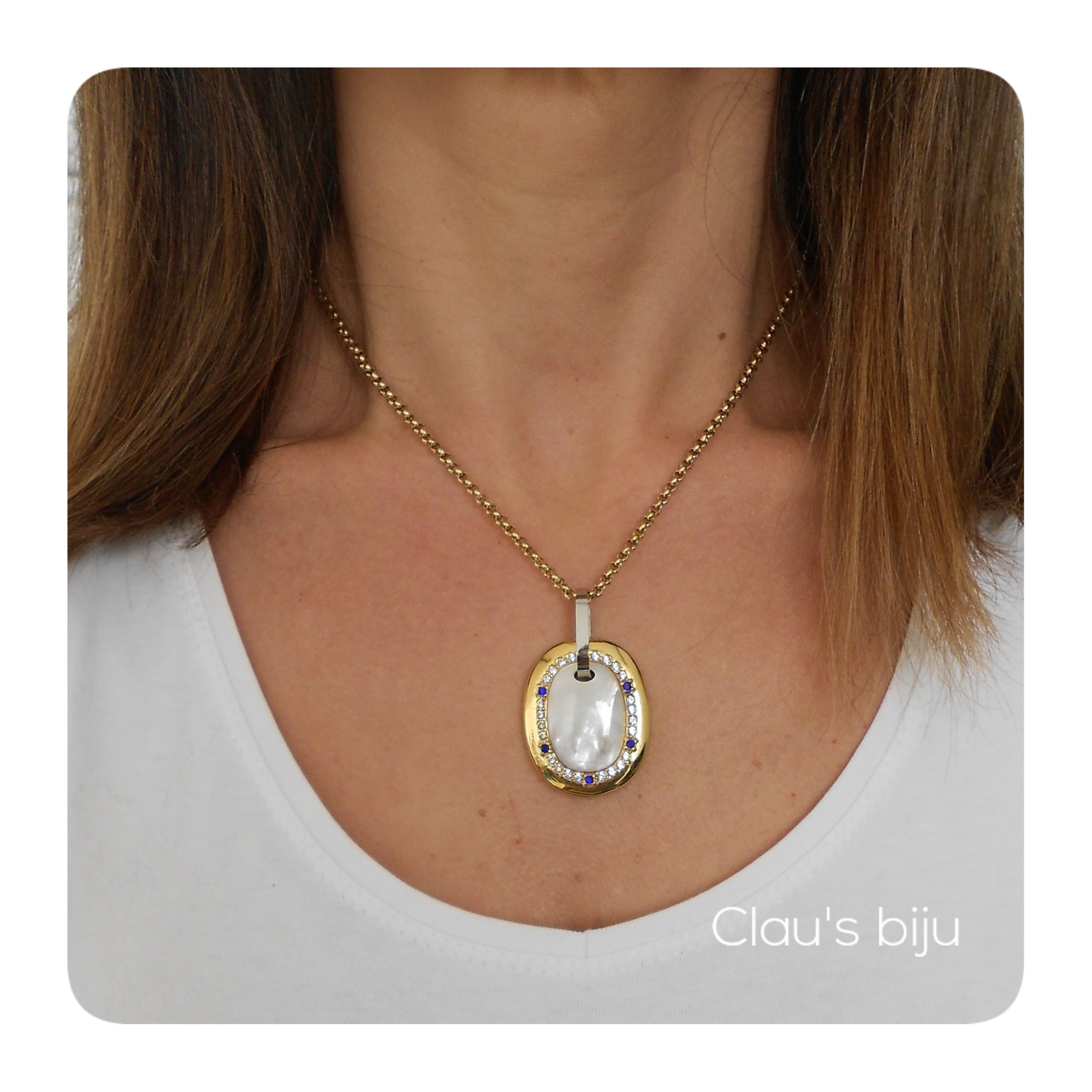 Fio em aço com pendente em madrepérola