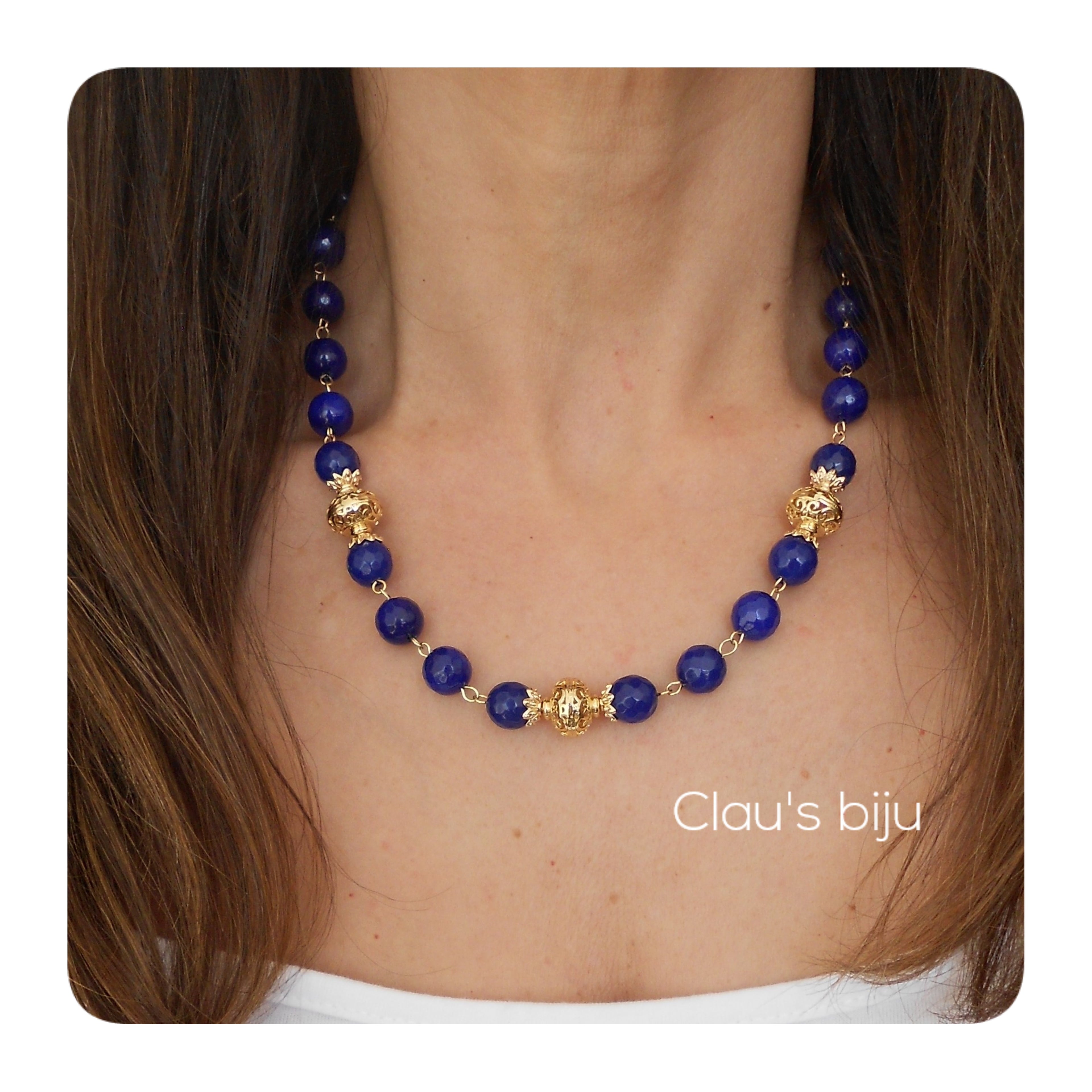 Pulseira com pedras Ágatas azuis