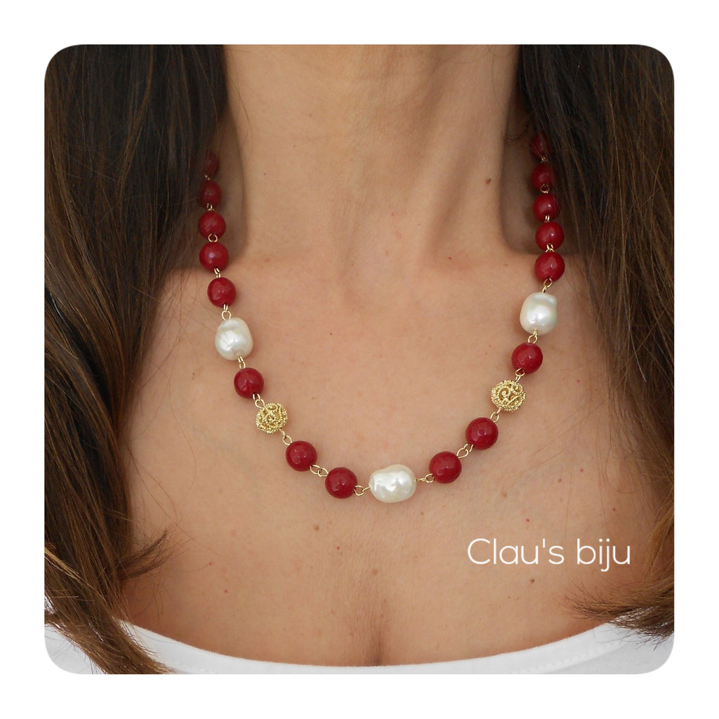 Pulseira com pedras Ágatas bordeaux