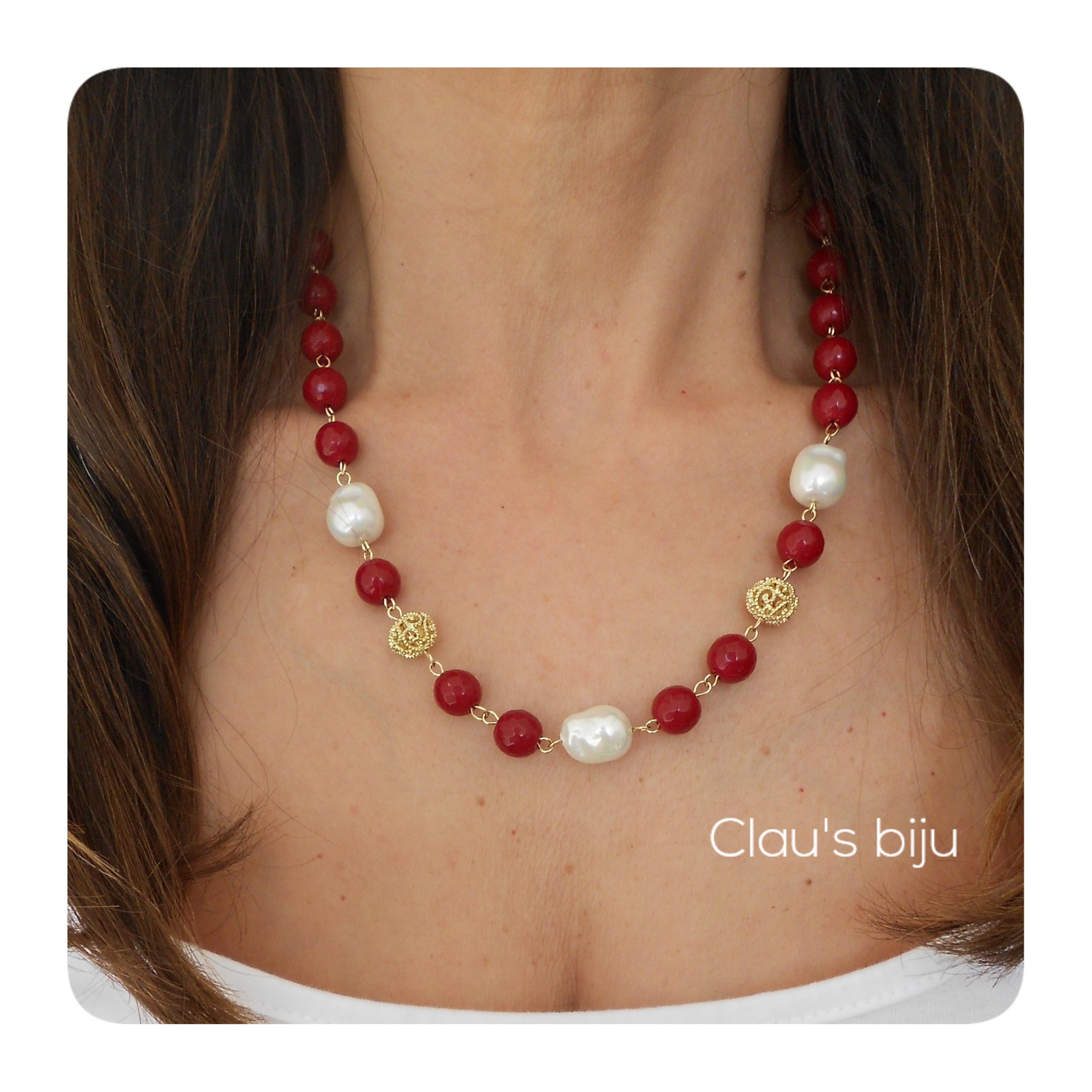 Pulseira com pedras Ágatas bordeaux