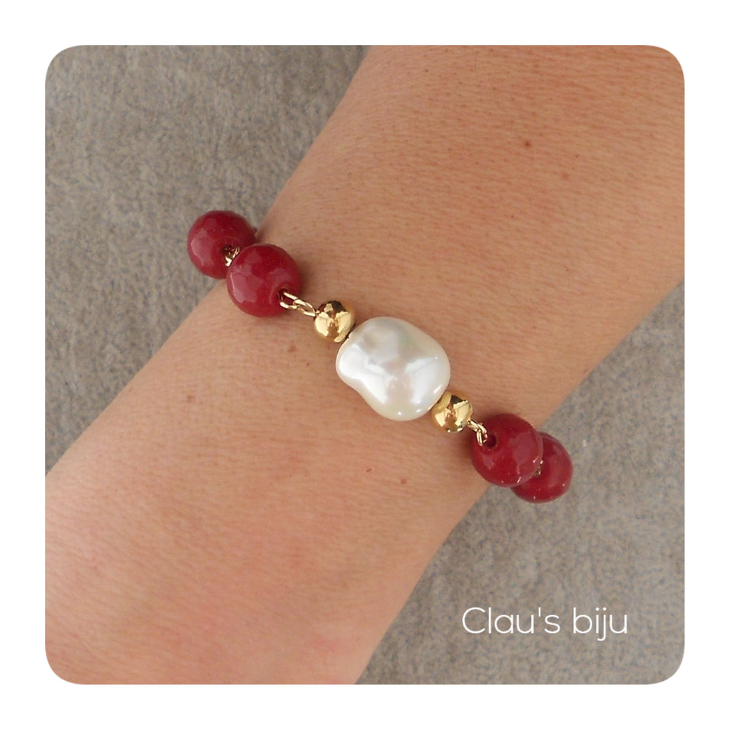 Pulseira com pedras Ágatas bordeaux