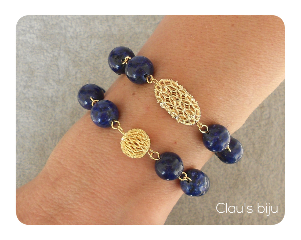 Colar com pedras lápis lazuli