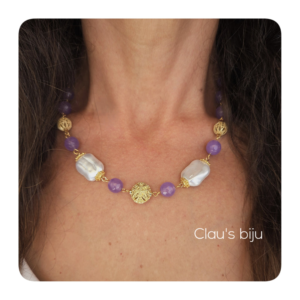 Pulseira com pedras Ágata lilás