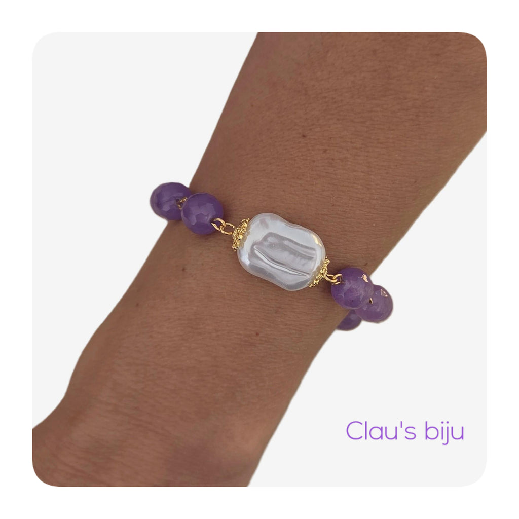 Pulseira com pedras Ágata lilás