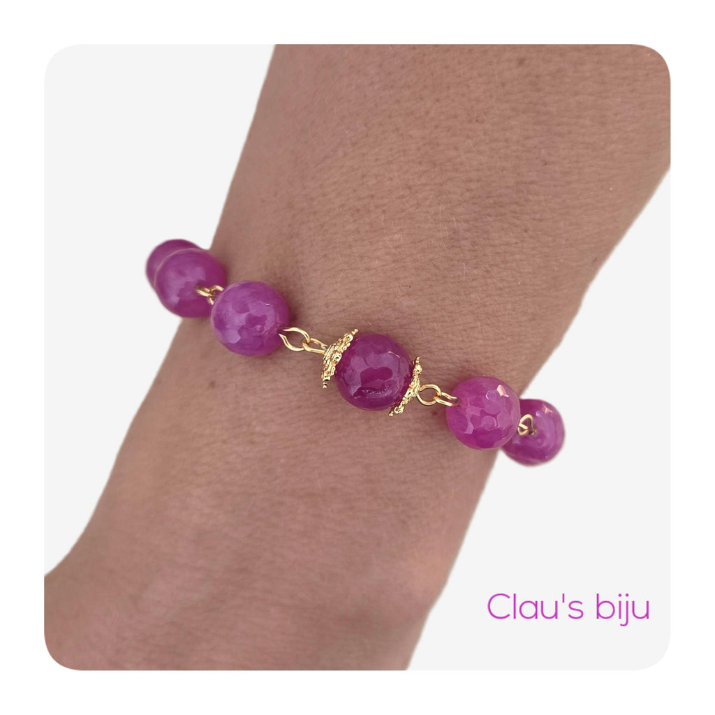 Pulseira com pedras Ágatas rosa