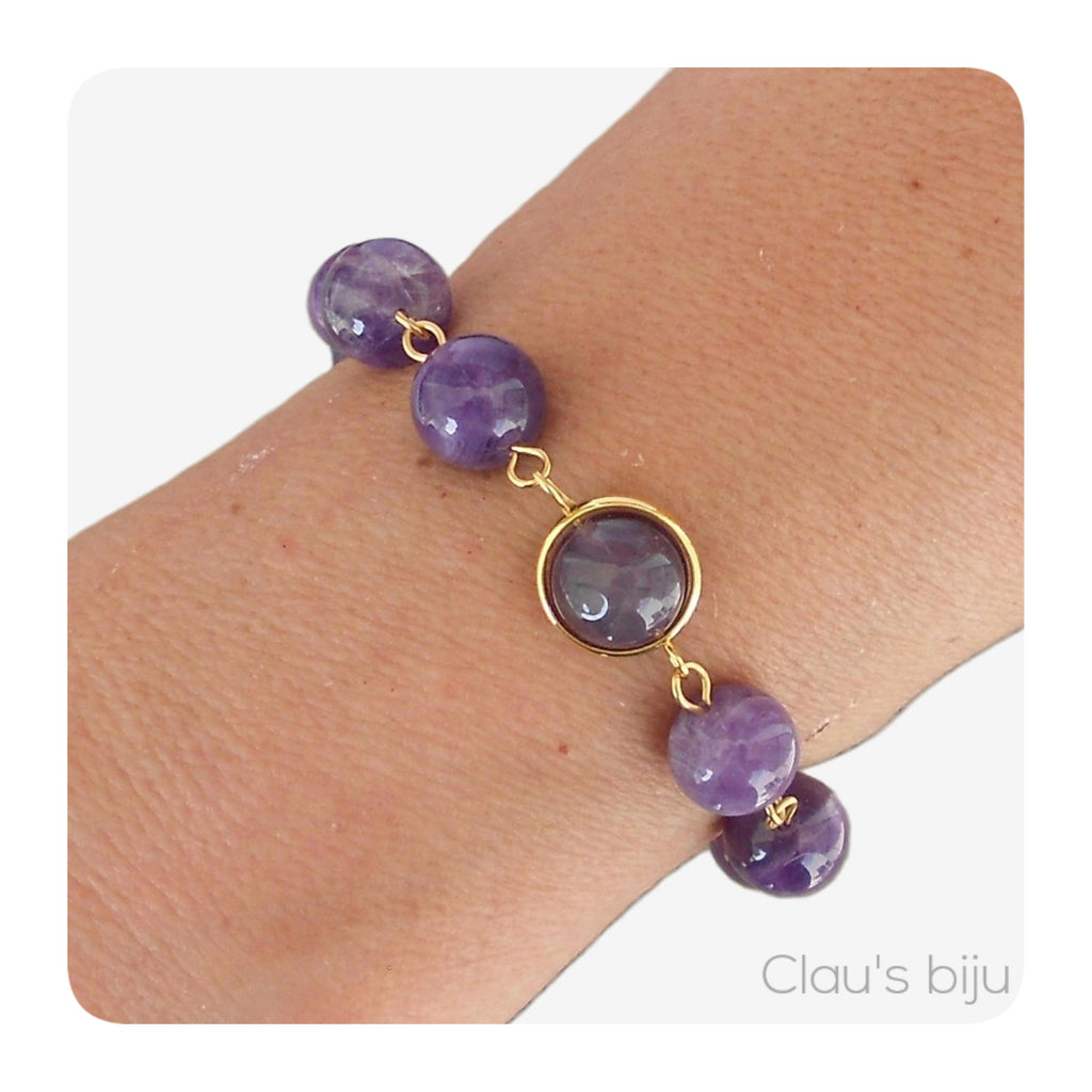 Pulseira com pedras Ametista