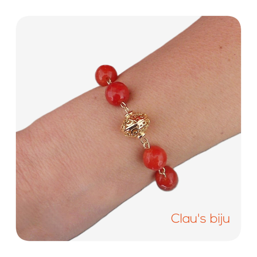 Colar com pedras Ágata laranja