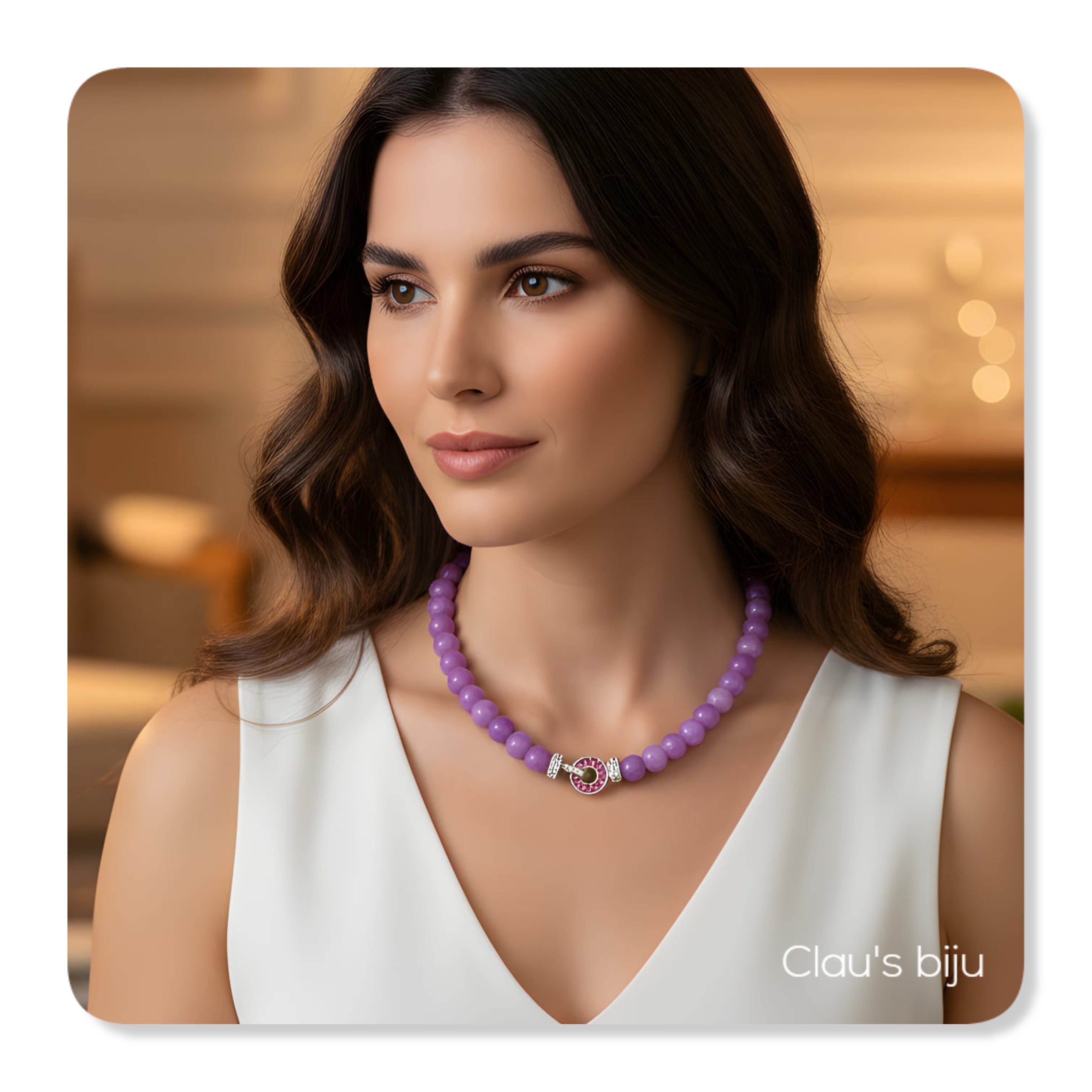 Bracelet with lilac stones and steel components.