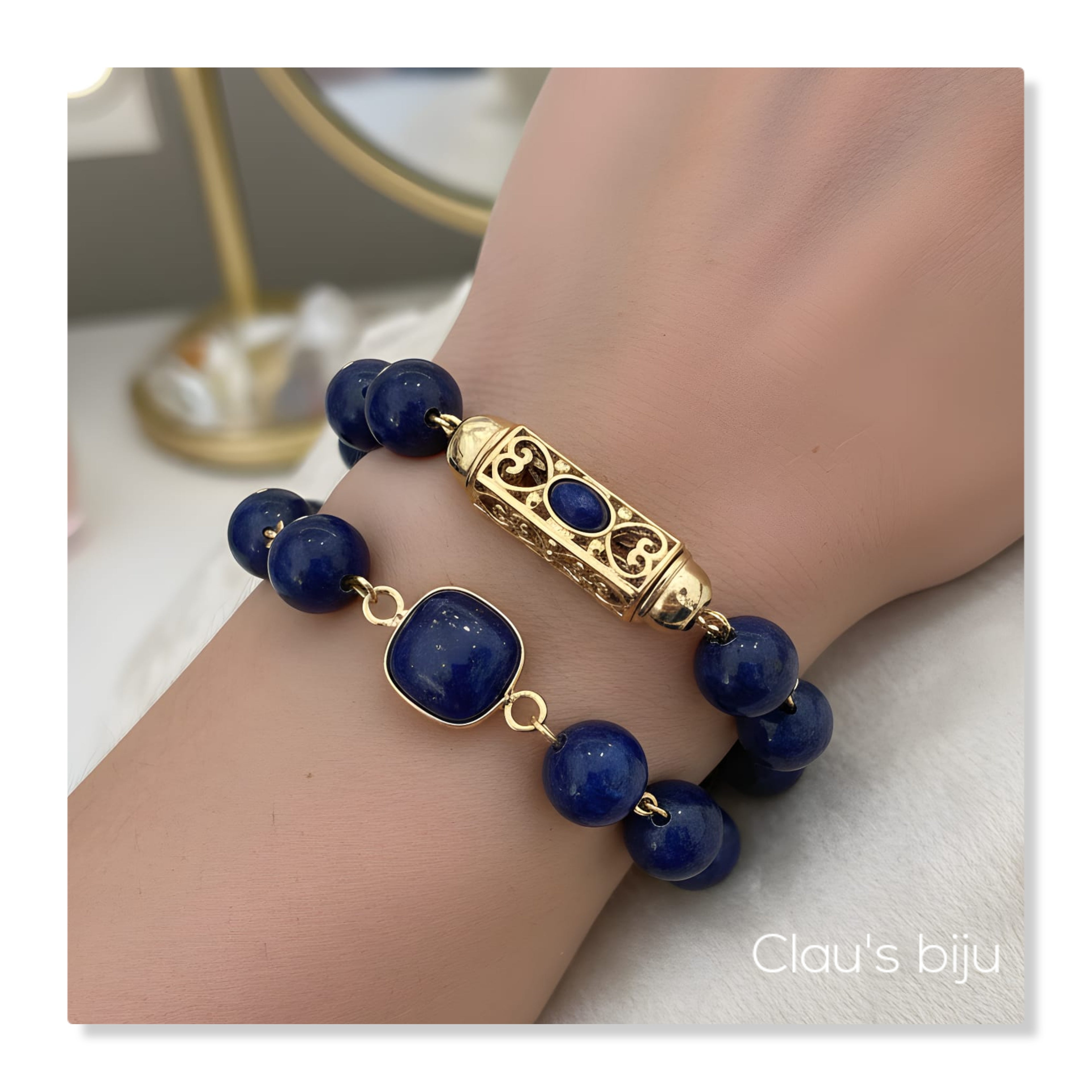 Pulseiras com pedras Lápis Lazuli com peças em aço
