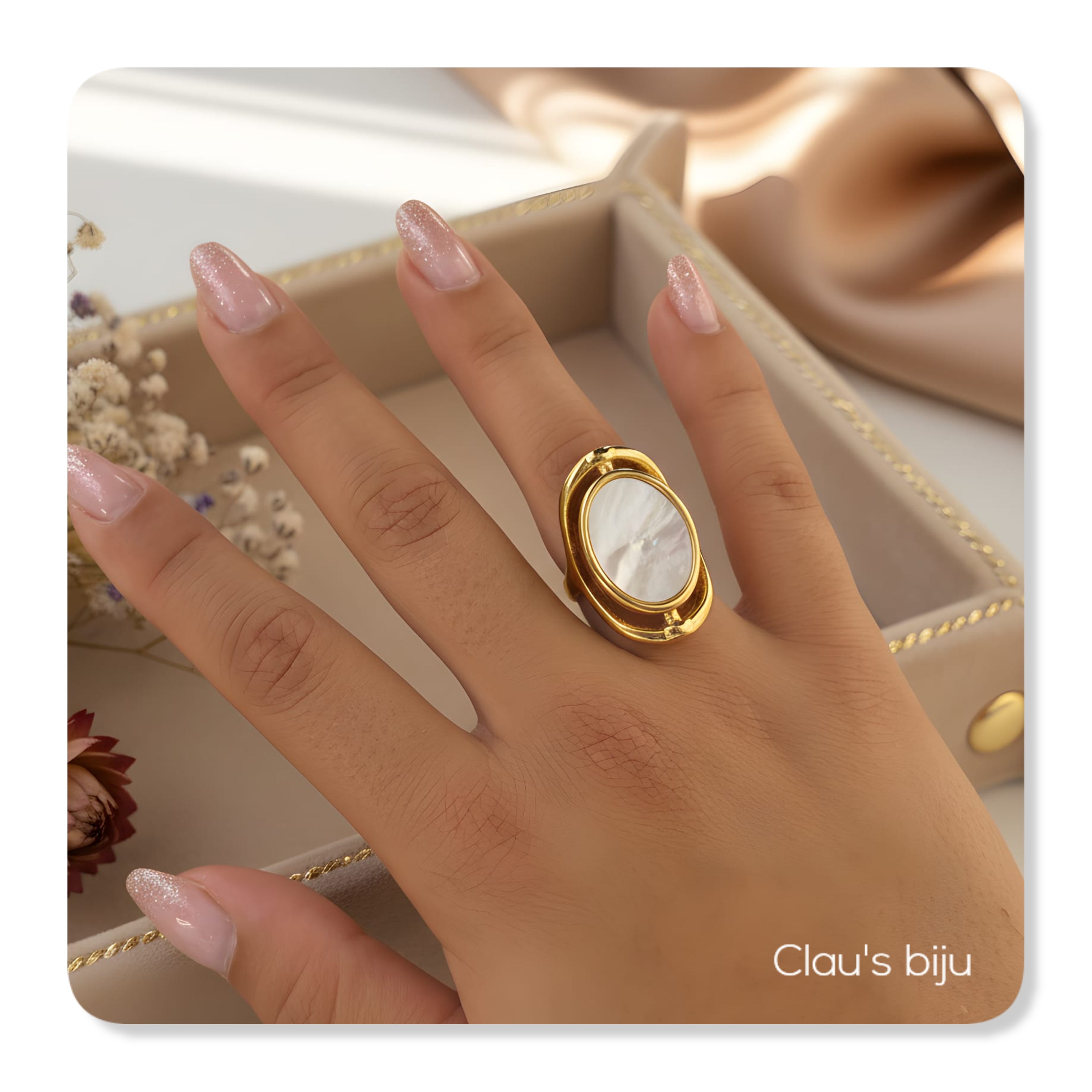 Anel em aço e madrepérola