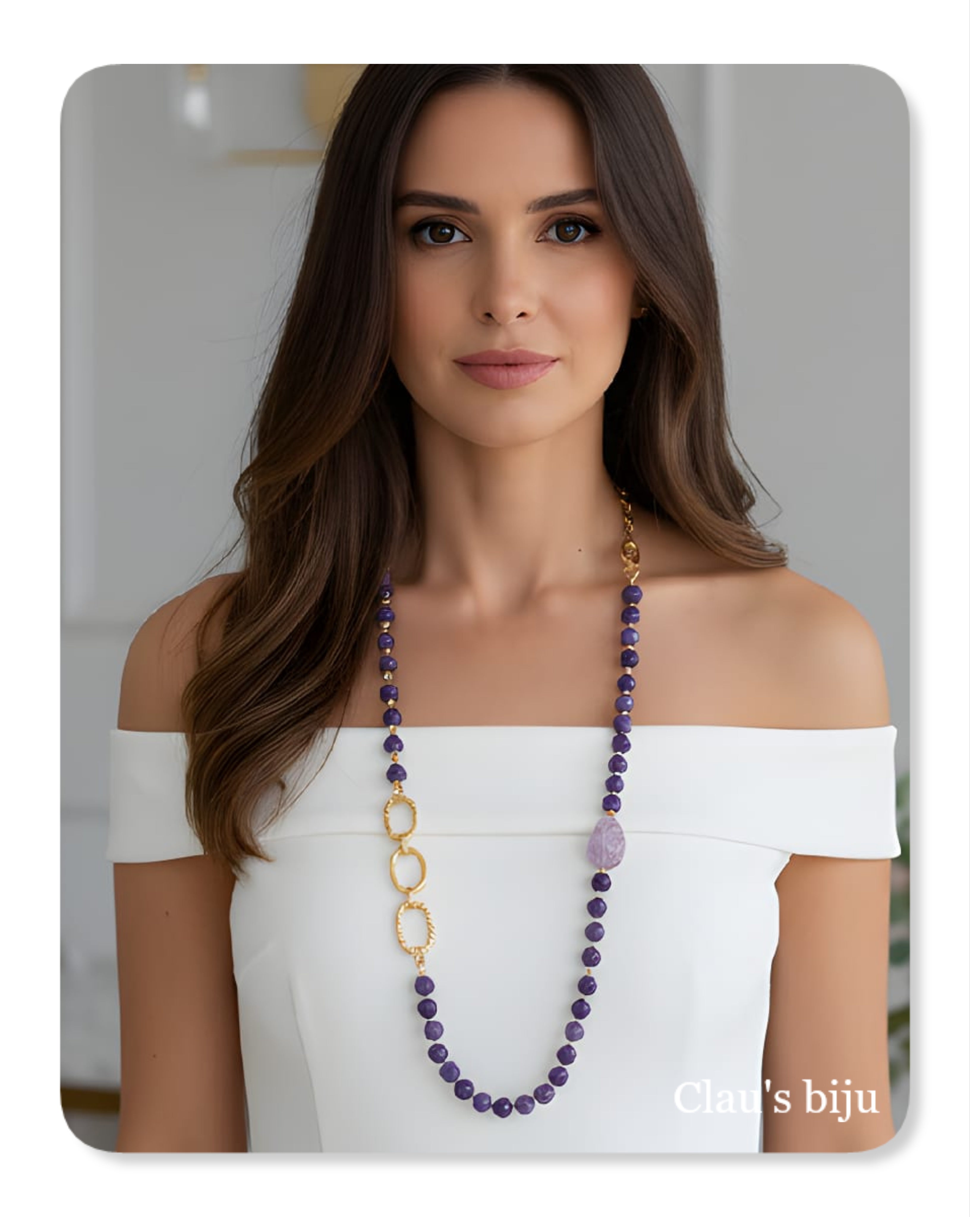 Collier orné de pierres d'améthyste, plaqué or 18 carats.