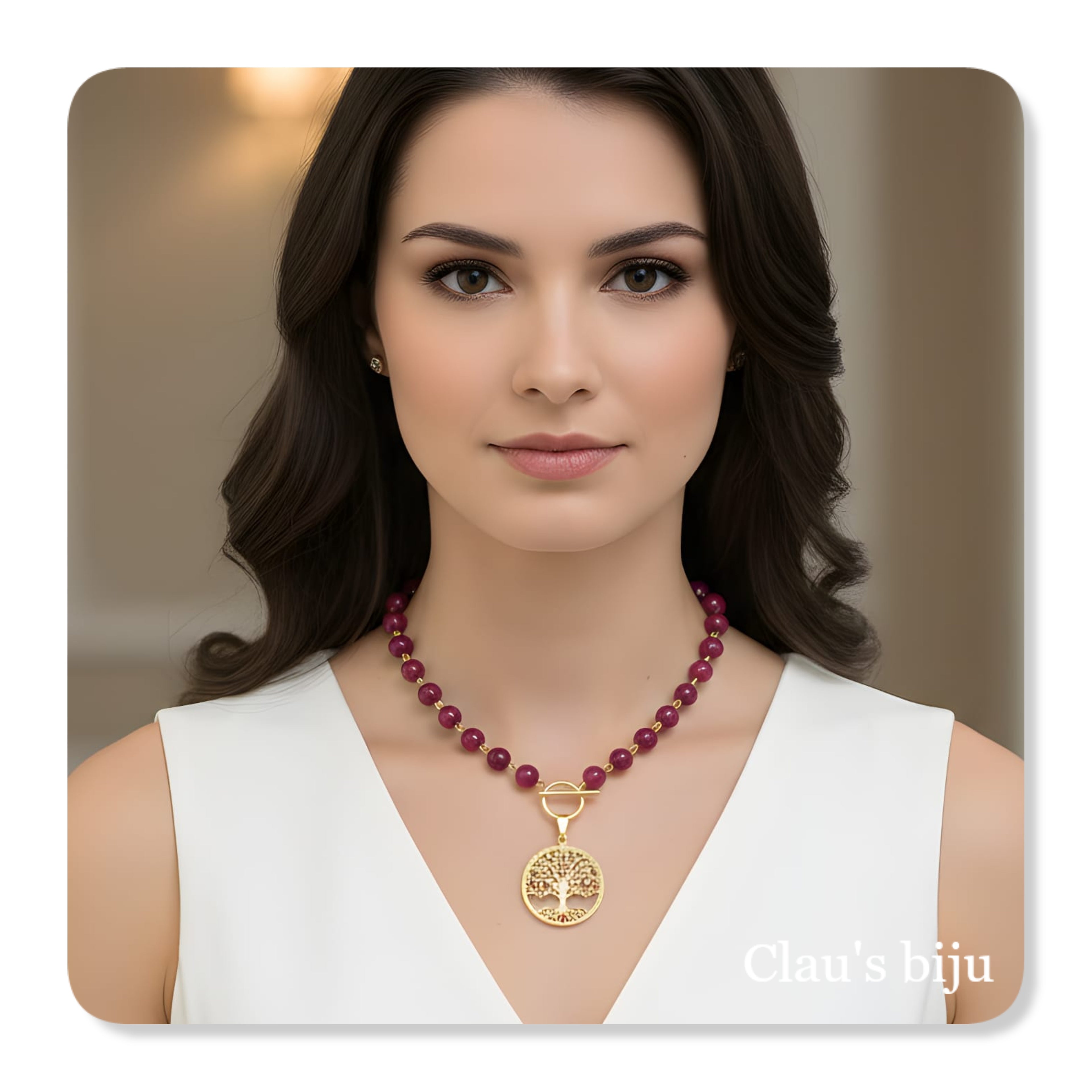 Bracelets with pink tiger's eye stones, with an 18-karat gold-plated piece.