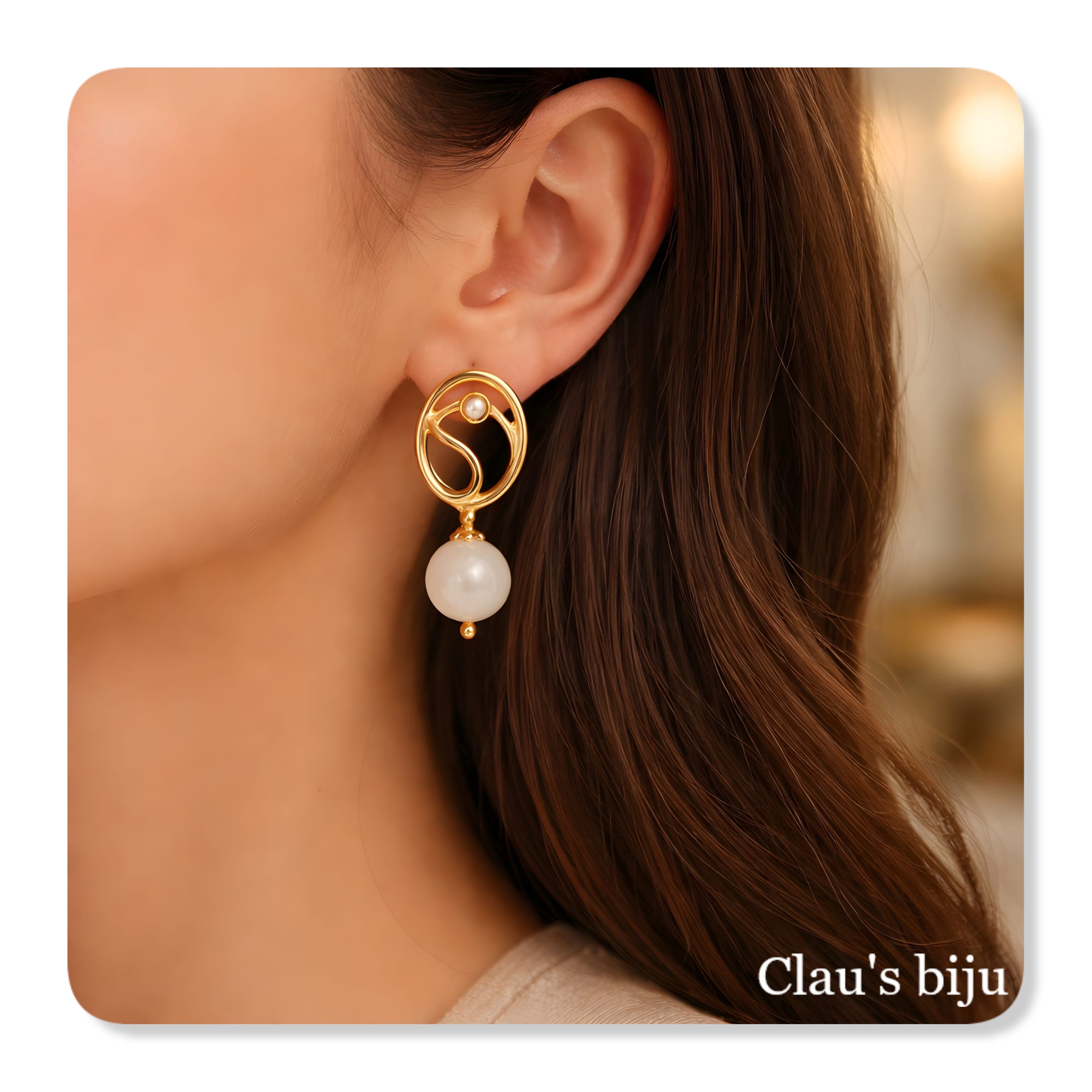 Brincos com pérola Opala, banhados a ouro de 18 quilates
