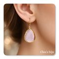 Brincos com pedra quartzo rosa banhados a ouro de 18 quilates