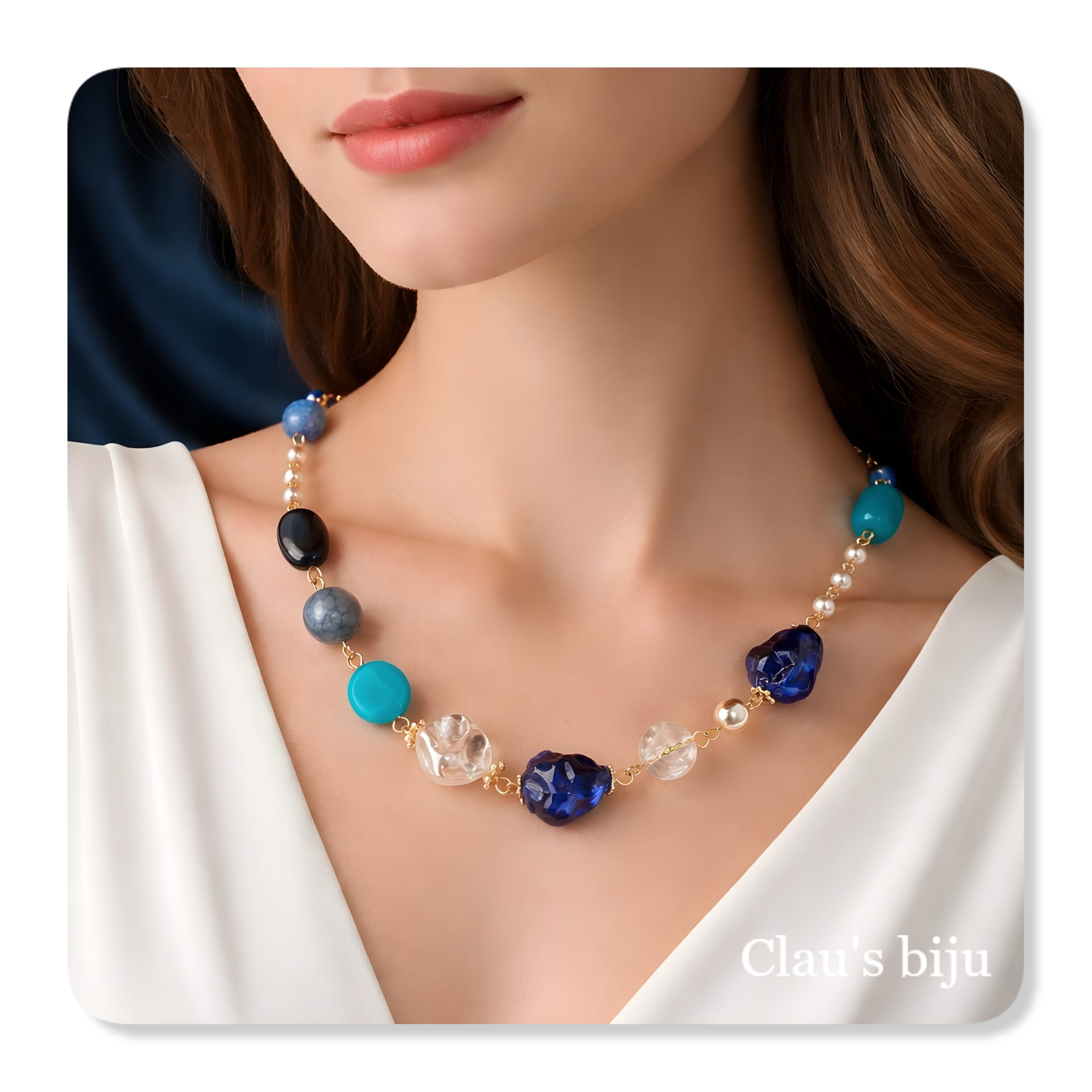 Colar com pedras naturais, banhado a ouro