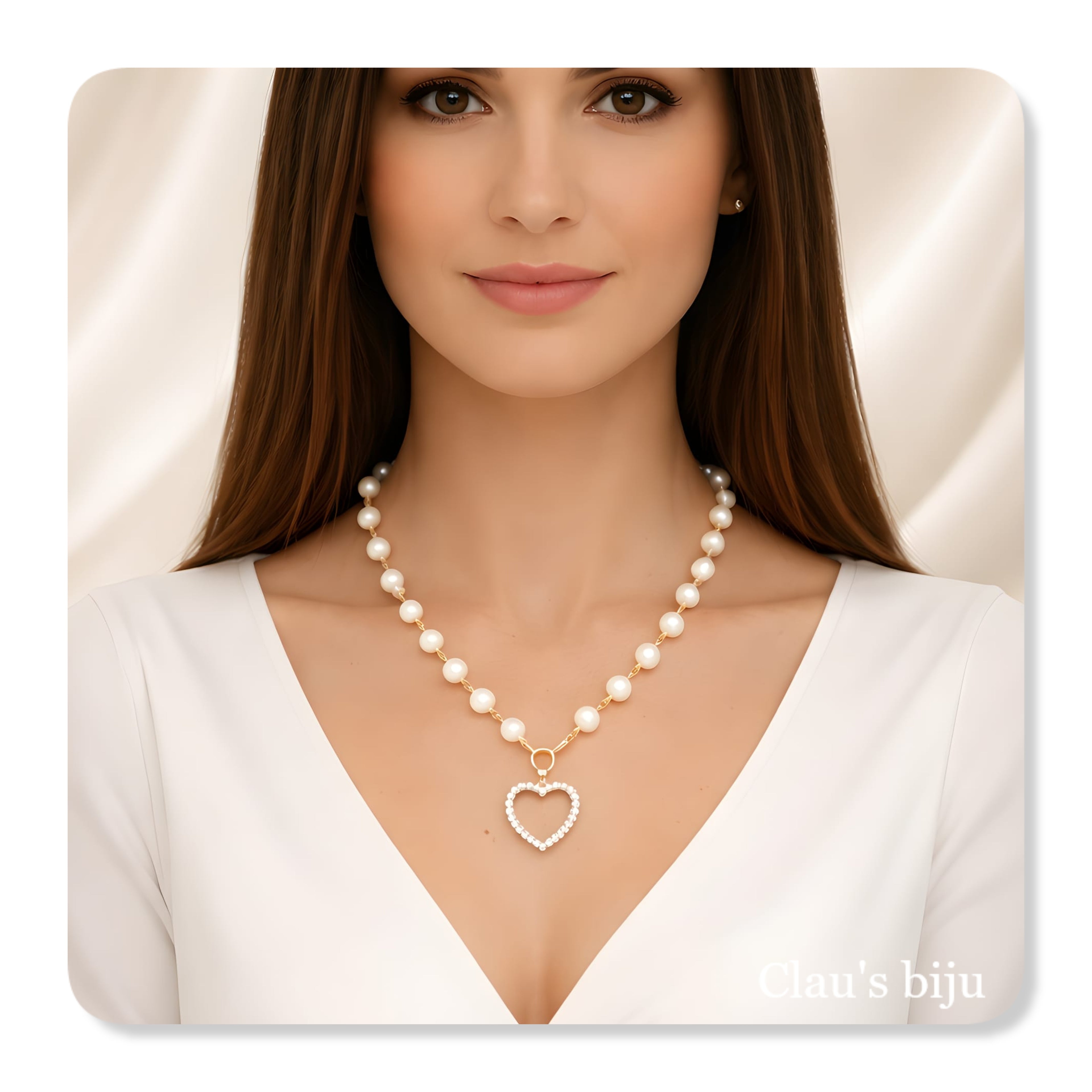 Colar de pérolas de água doce com peças em aço