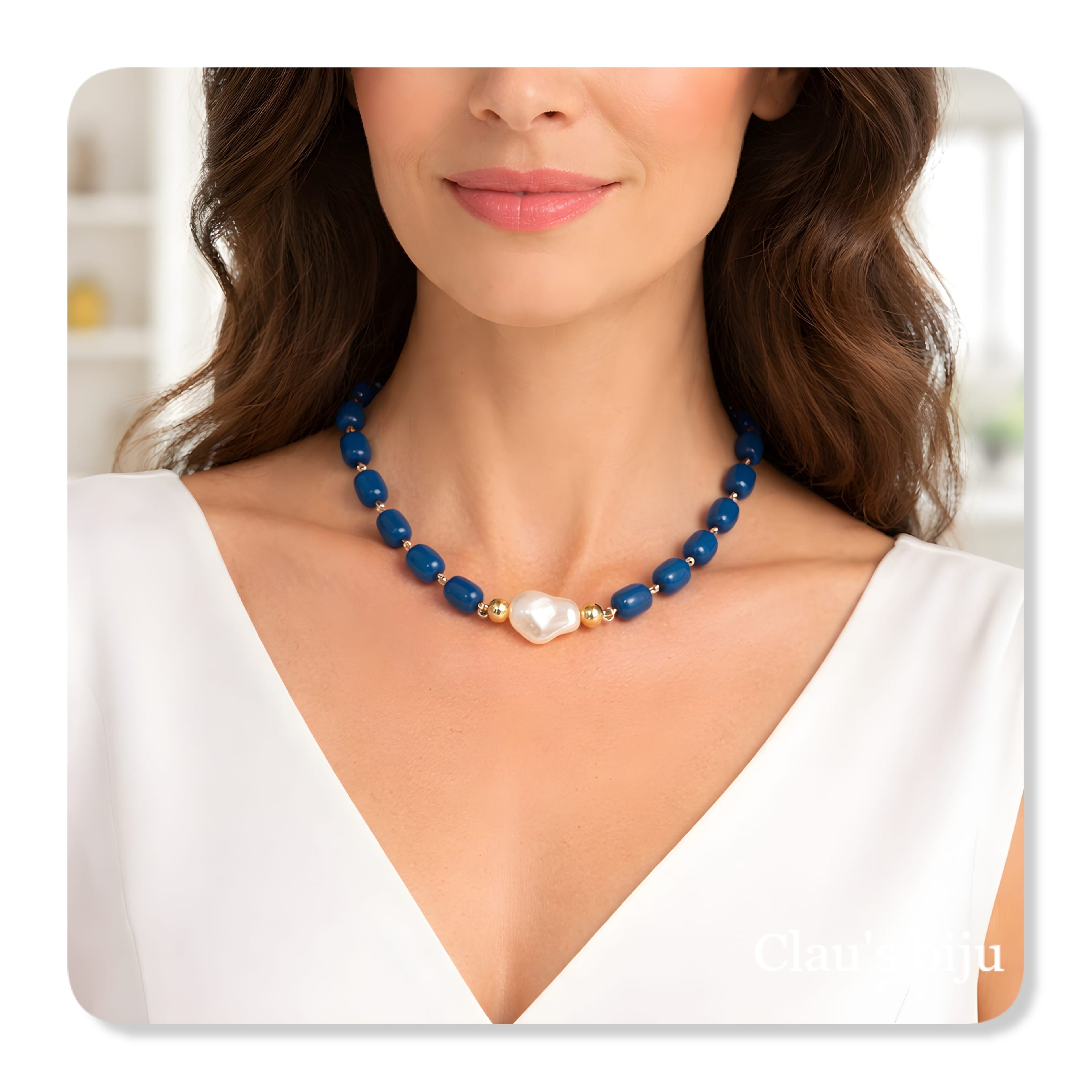 Pulseira com pedras azuis e peças em aço