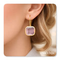 Earrings with rose quartz stone, gold plated.