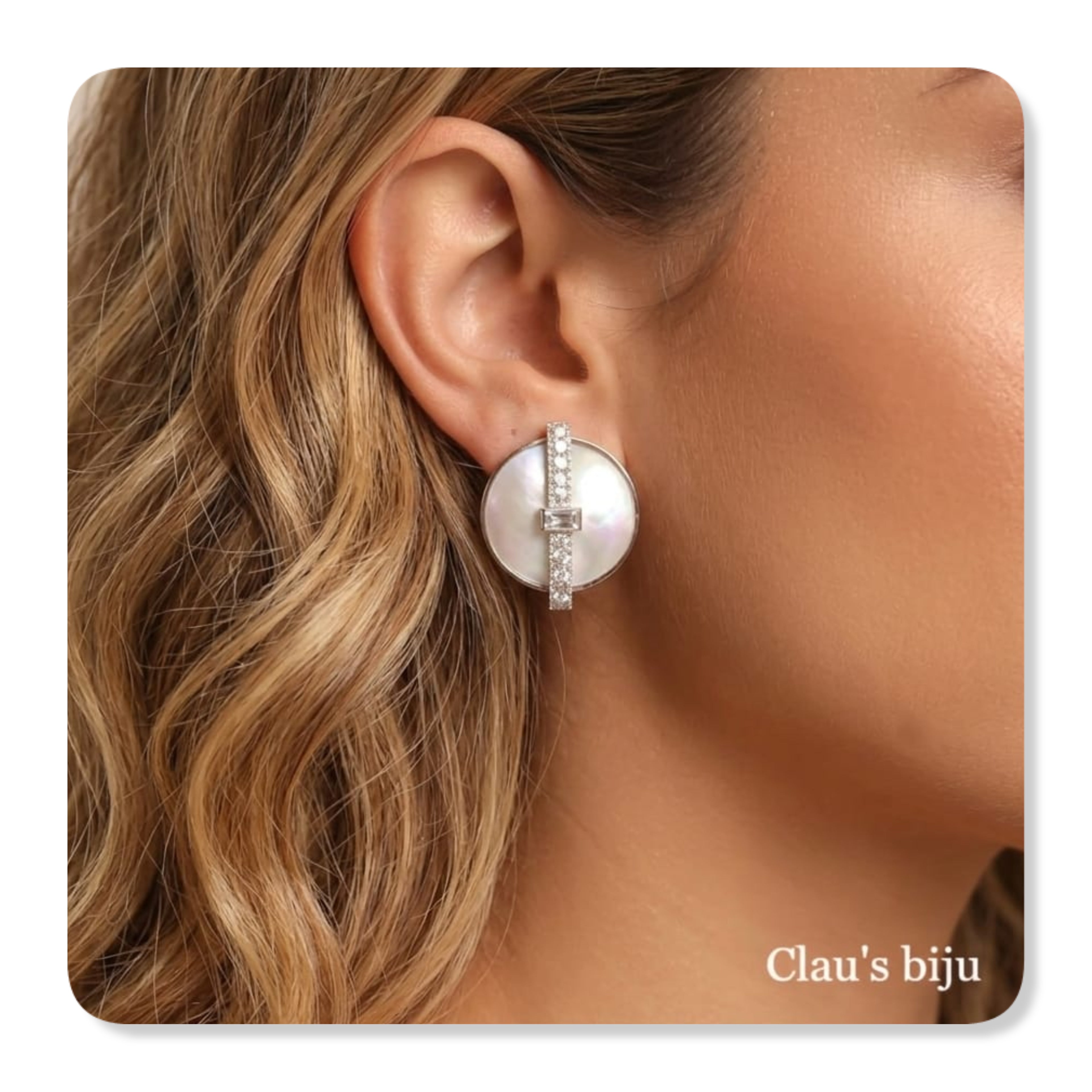 Earrings in steel and mother-of-pearl