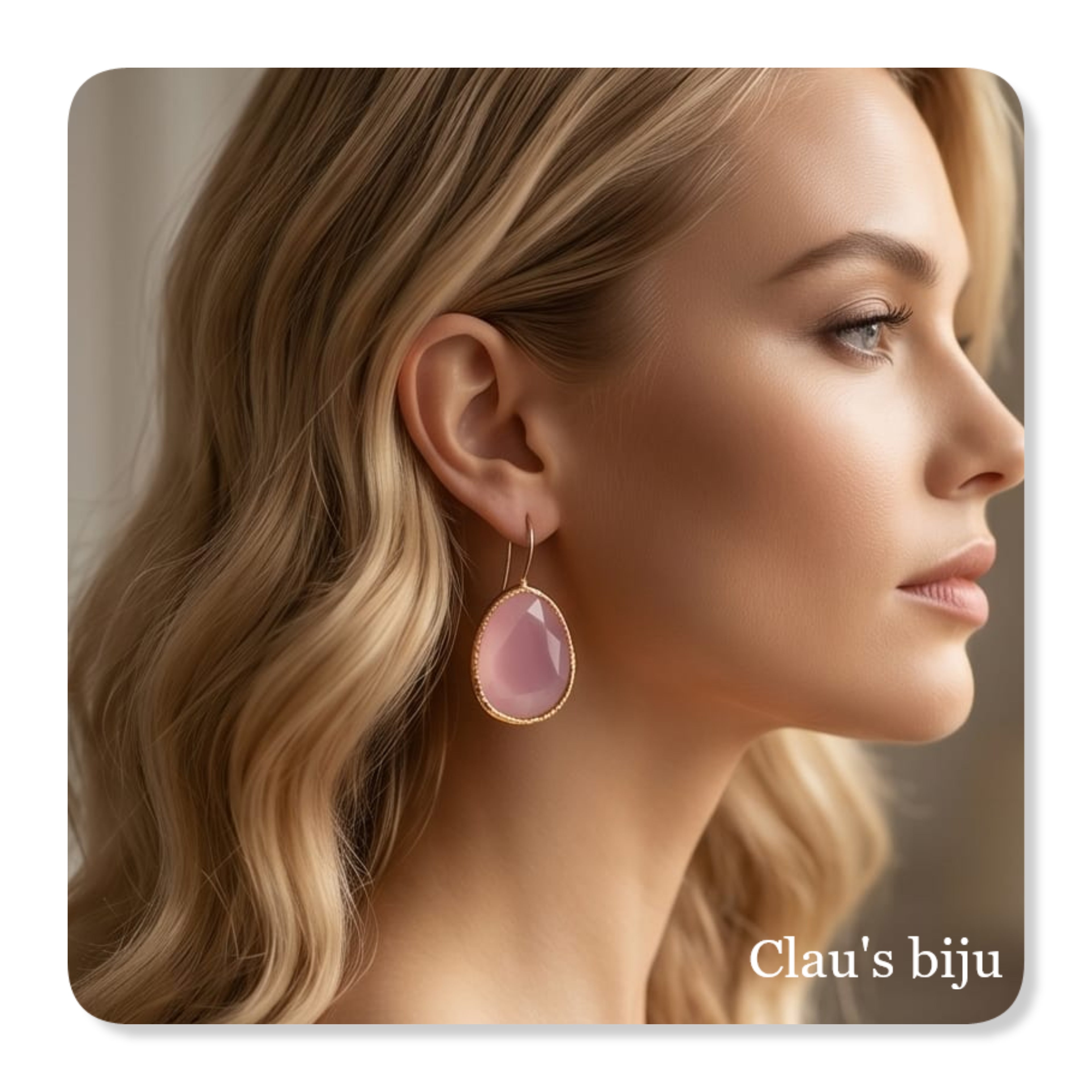Brincos com pedra quartzo rosa banhados a ouro de 18 quilates