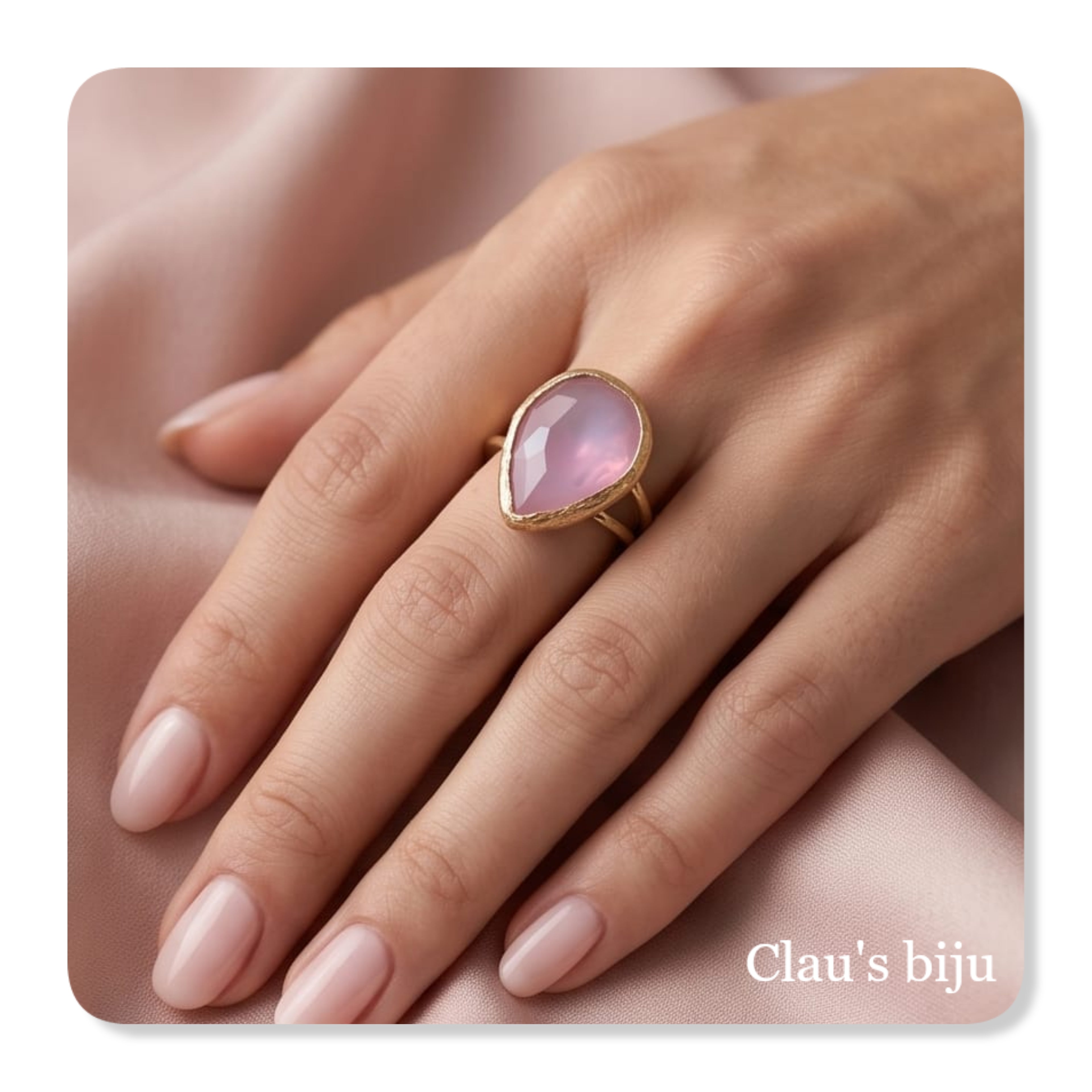 Anel com cristal rosa, banhado a ouro de 18 quilates, ajustável