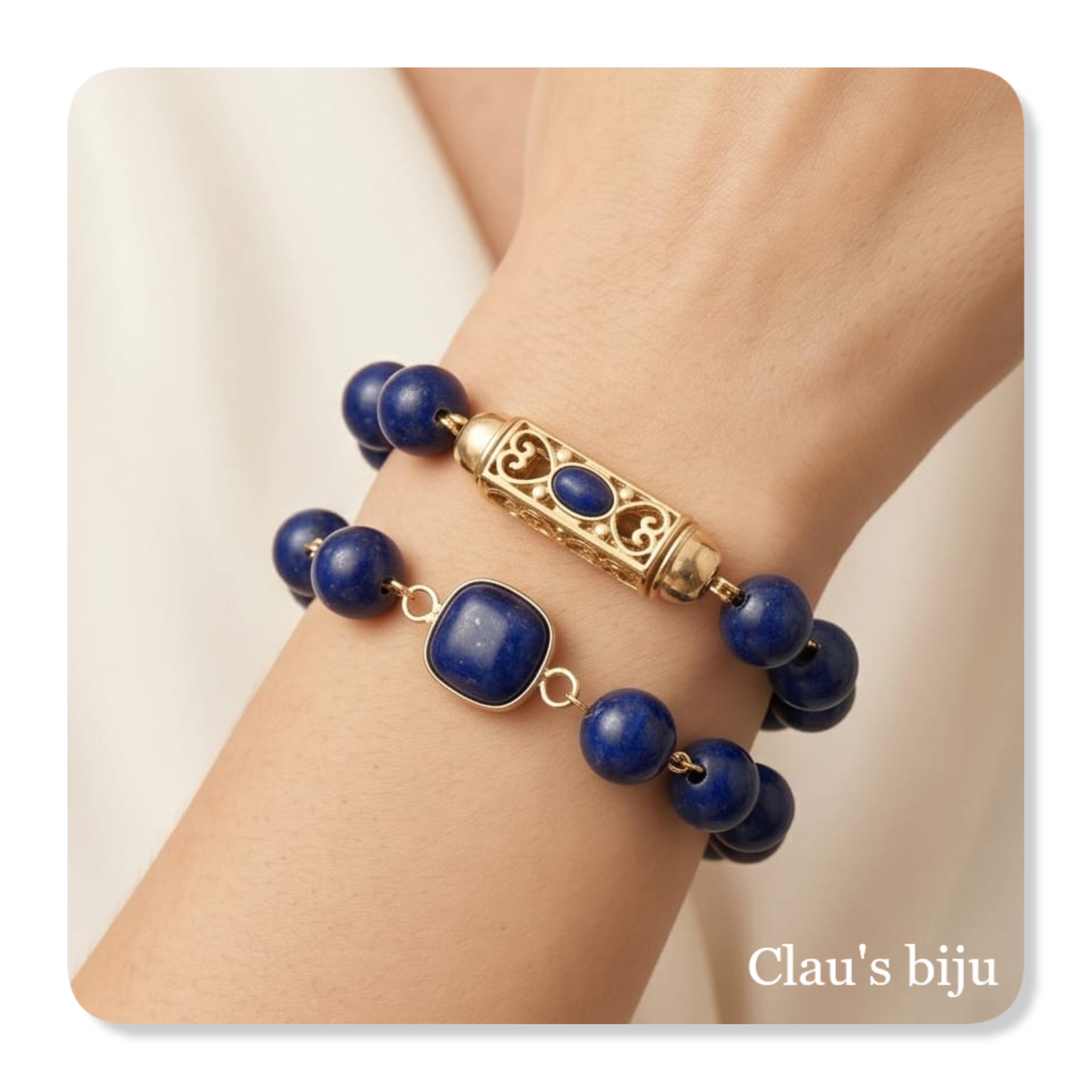 Pulseiras com pedras Lápis Lazuli com peças em aço