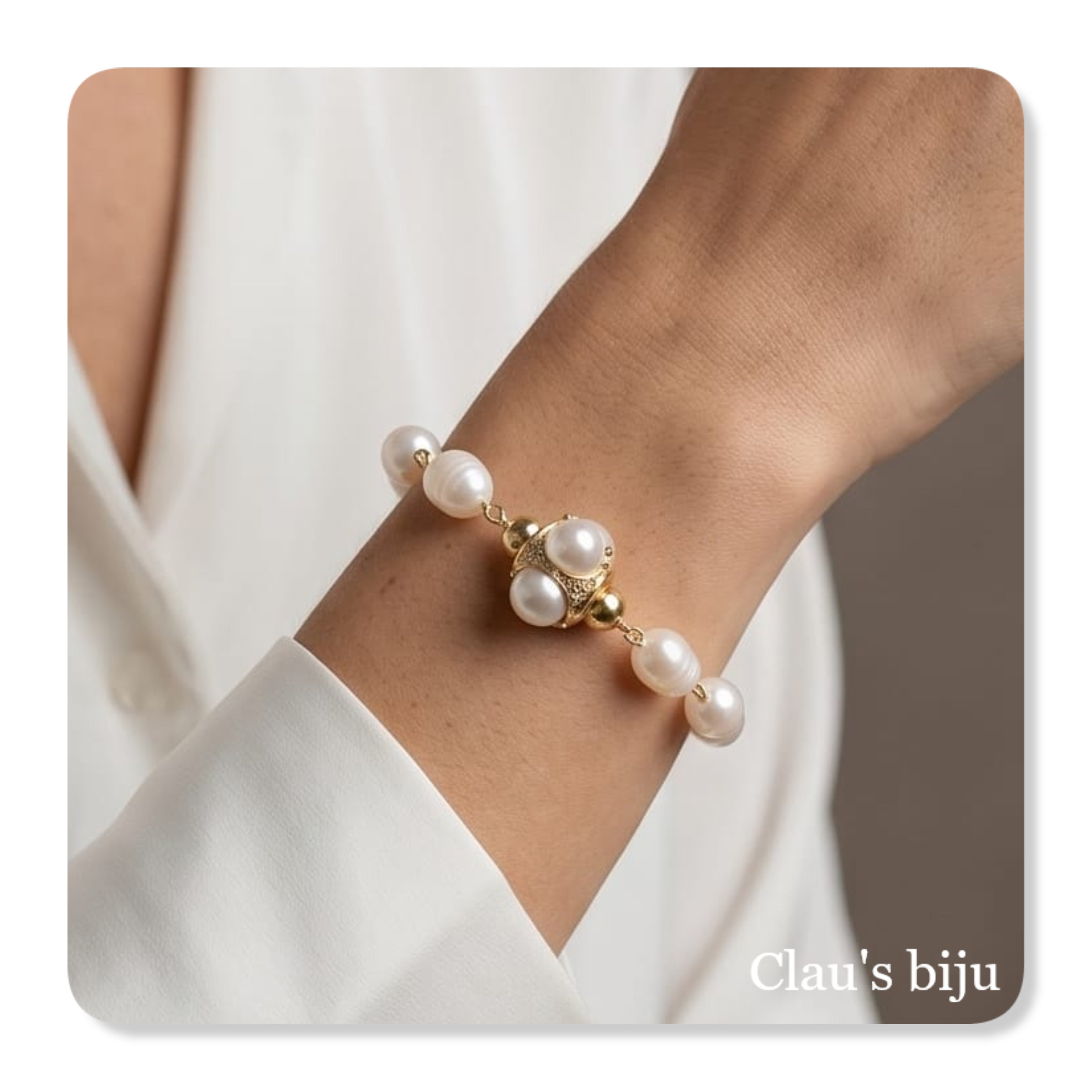 Pulseira de pérolas de água doce com peças em aço