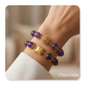 Pulseiras com pedras ametista com peças banhadas a ouro