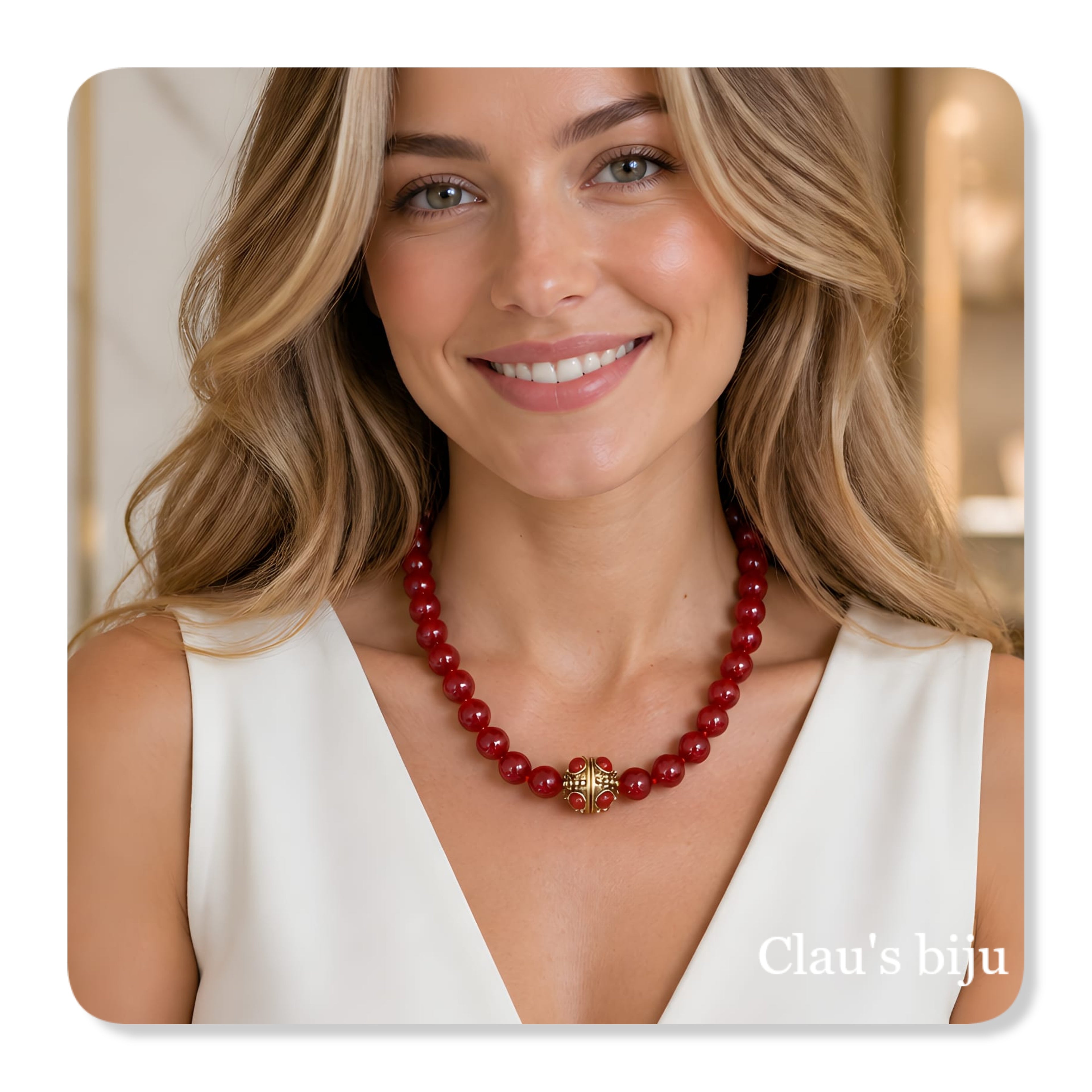 Colar com pedras Jade bordeaux
